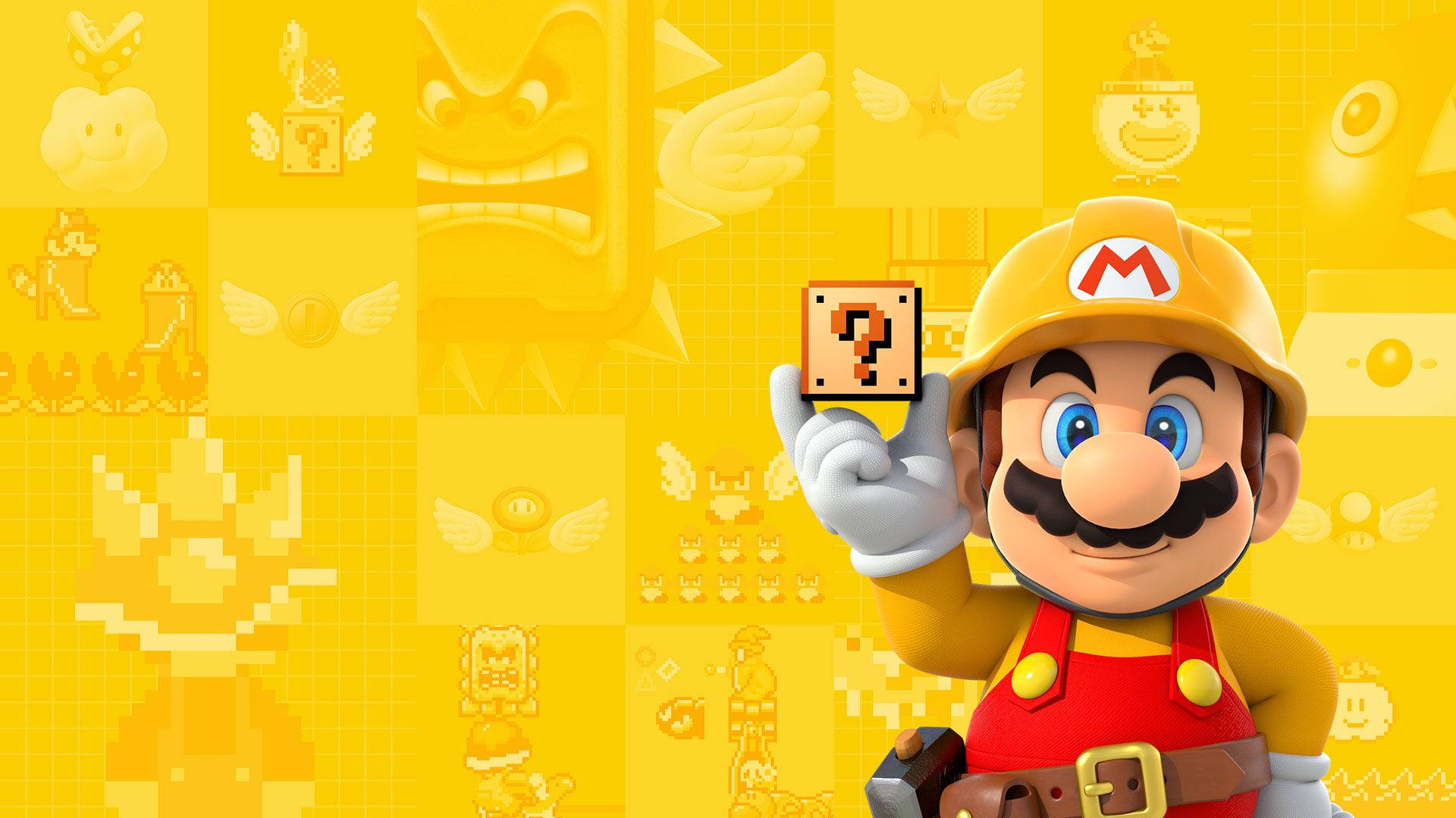 Super Mario Maker On Yellow Background Background