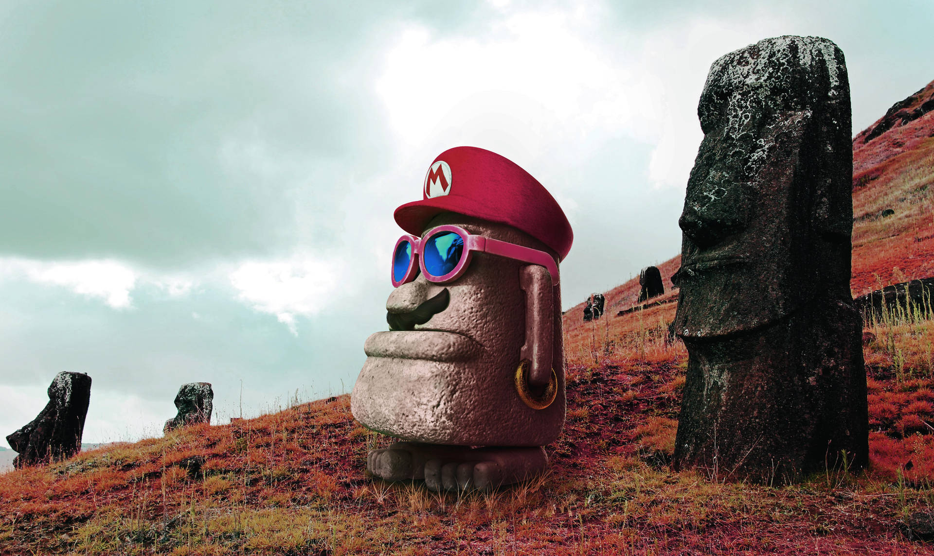 Super Mario Odyssey Adventure - Moai Statues Scene Background