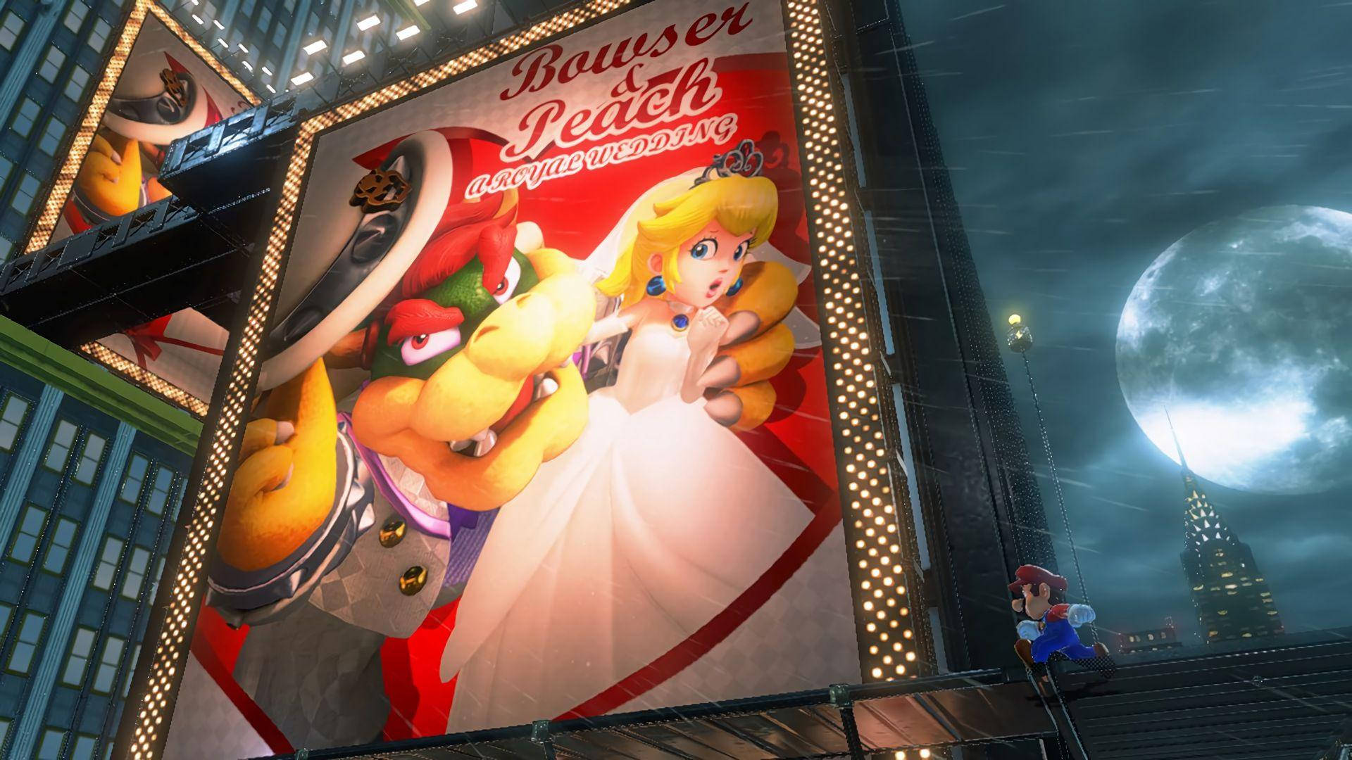 Super Mario Odyssey Bowser And Peach Wedding Billboard Background