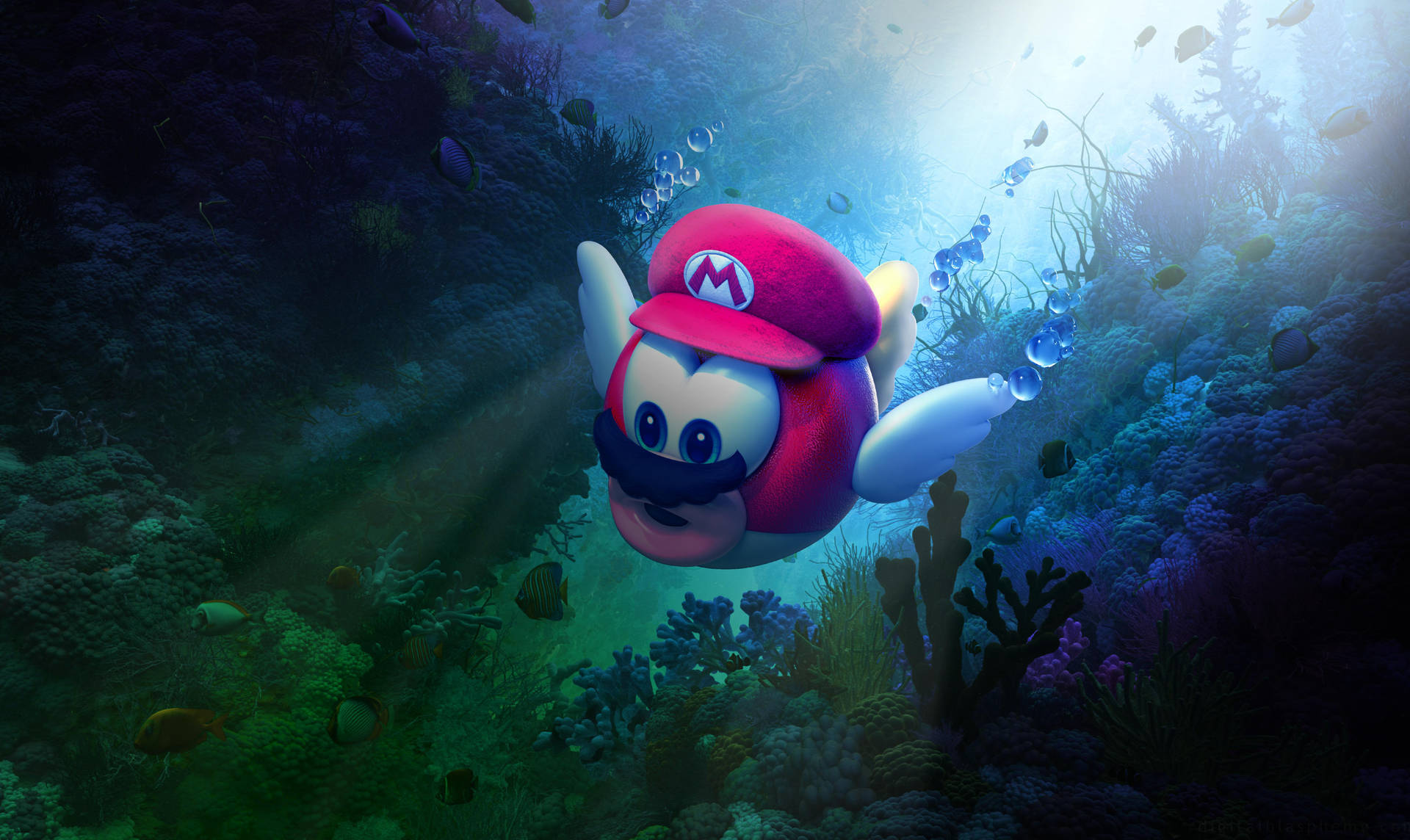 Super Mario Odyssey Cheep Cheep Swiminng In Sea Background