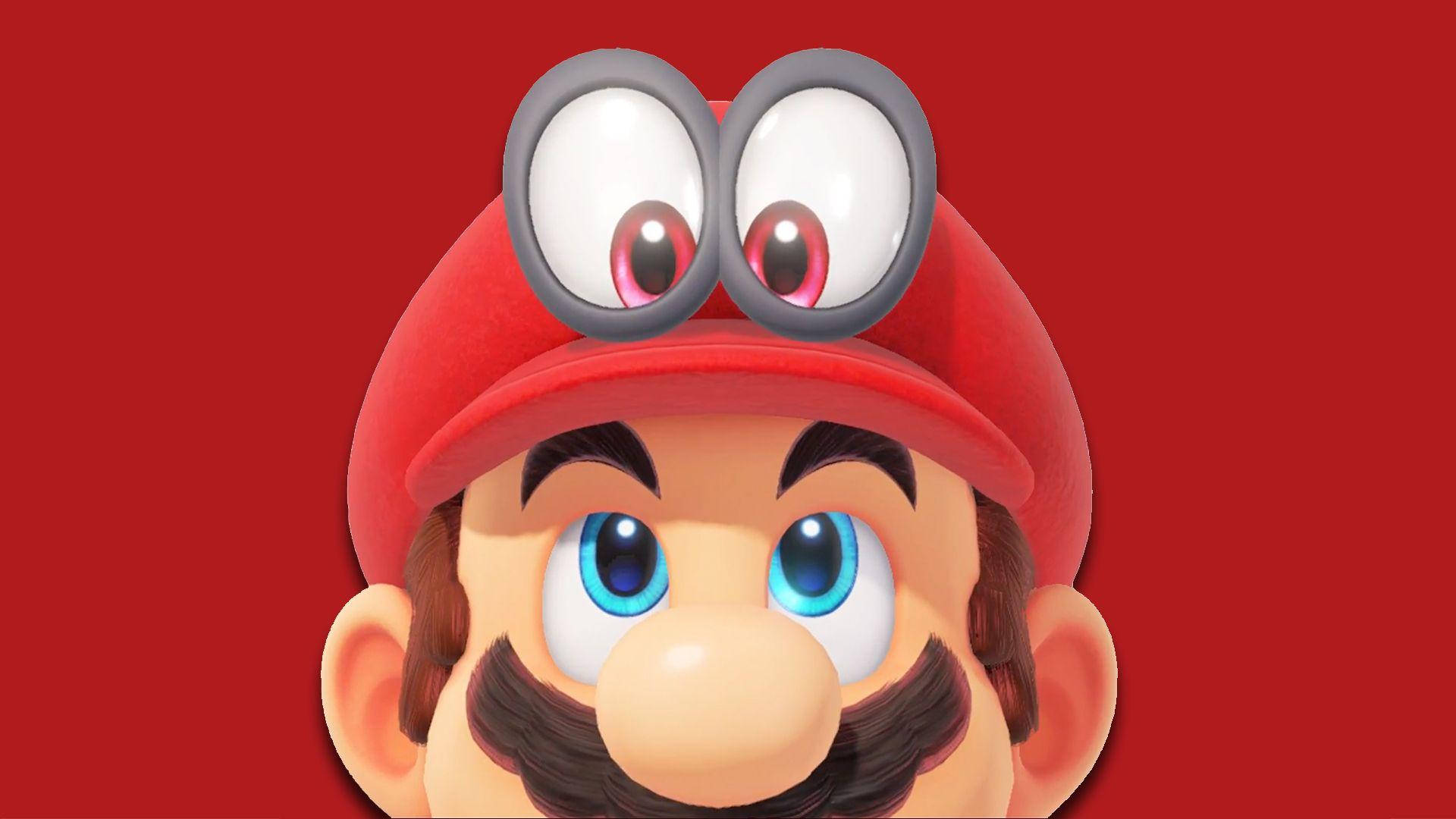 Super Mario Odyssey Mario And Cappy On Red Background