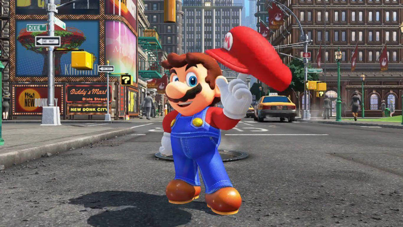 Super Mario Odyssey Mario Holding Cap On Street