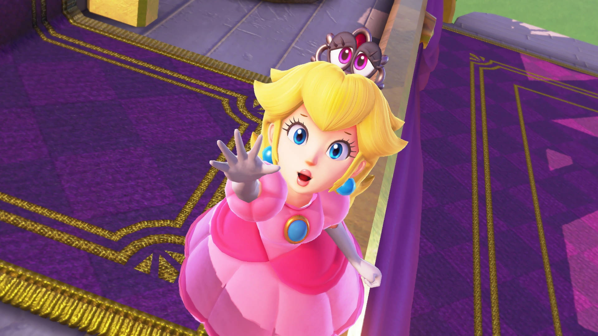Super Mario Odyssey Princess Peach Reaching Up Background