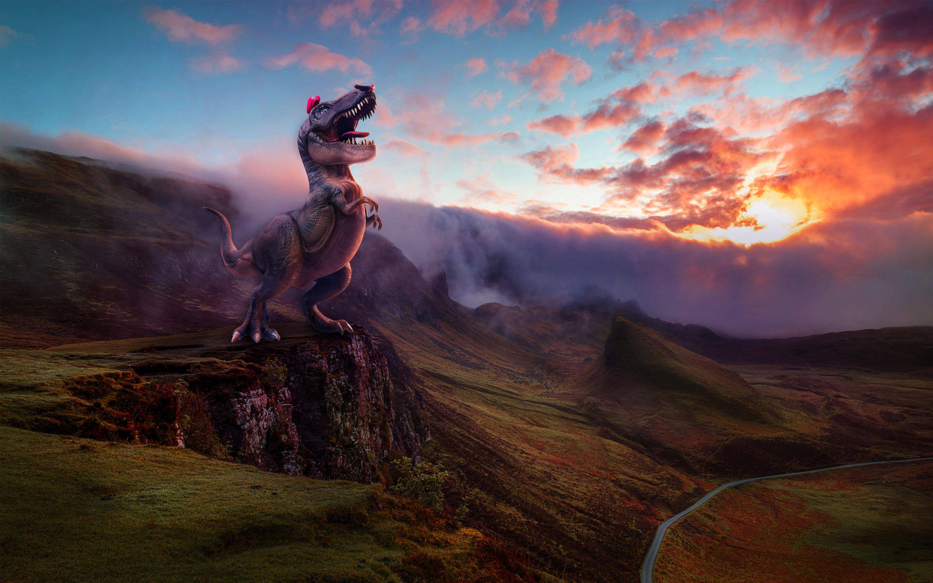 Super Mario Odyssey T-rex On Mountain Background