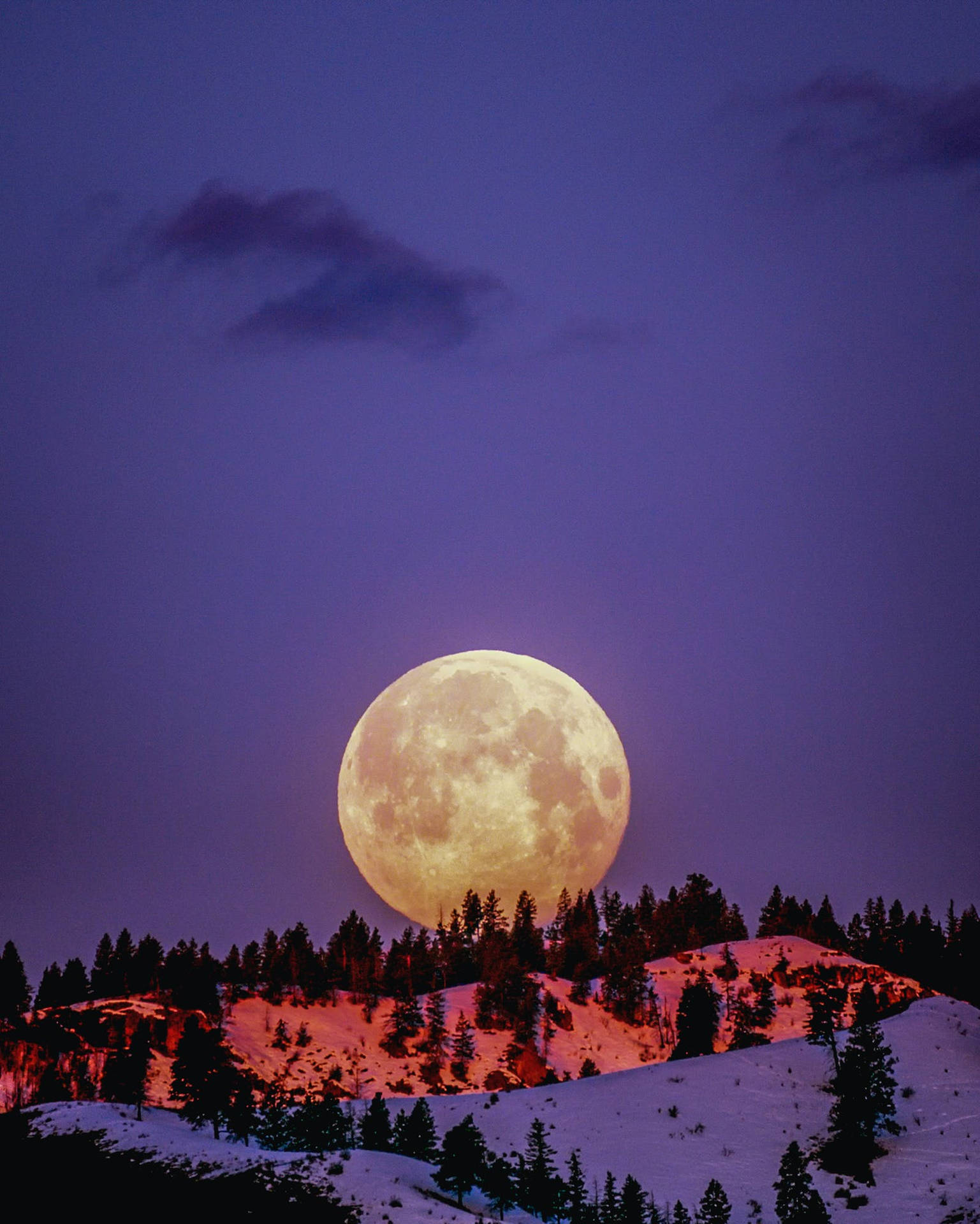 Super Moon Casting Moonlight Over Mountain
