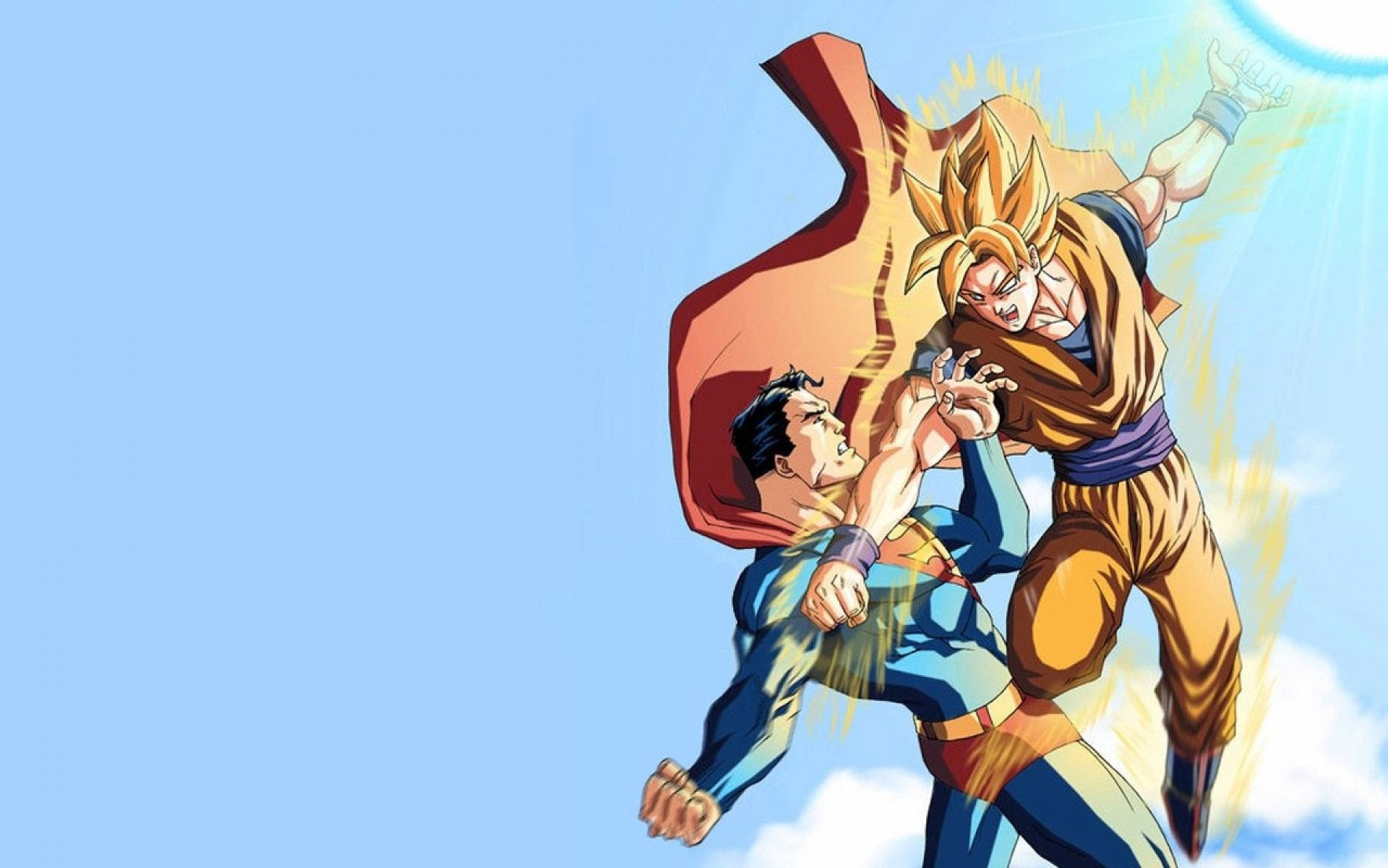 Super Saiyan Goku Against Superman Background