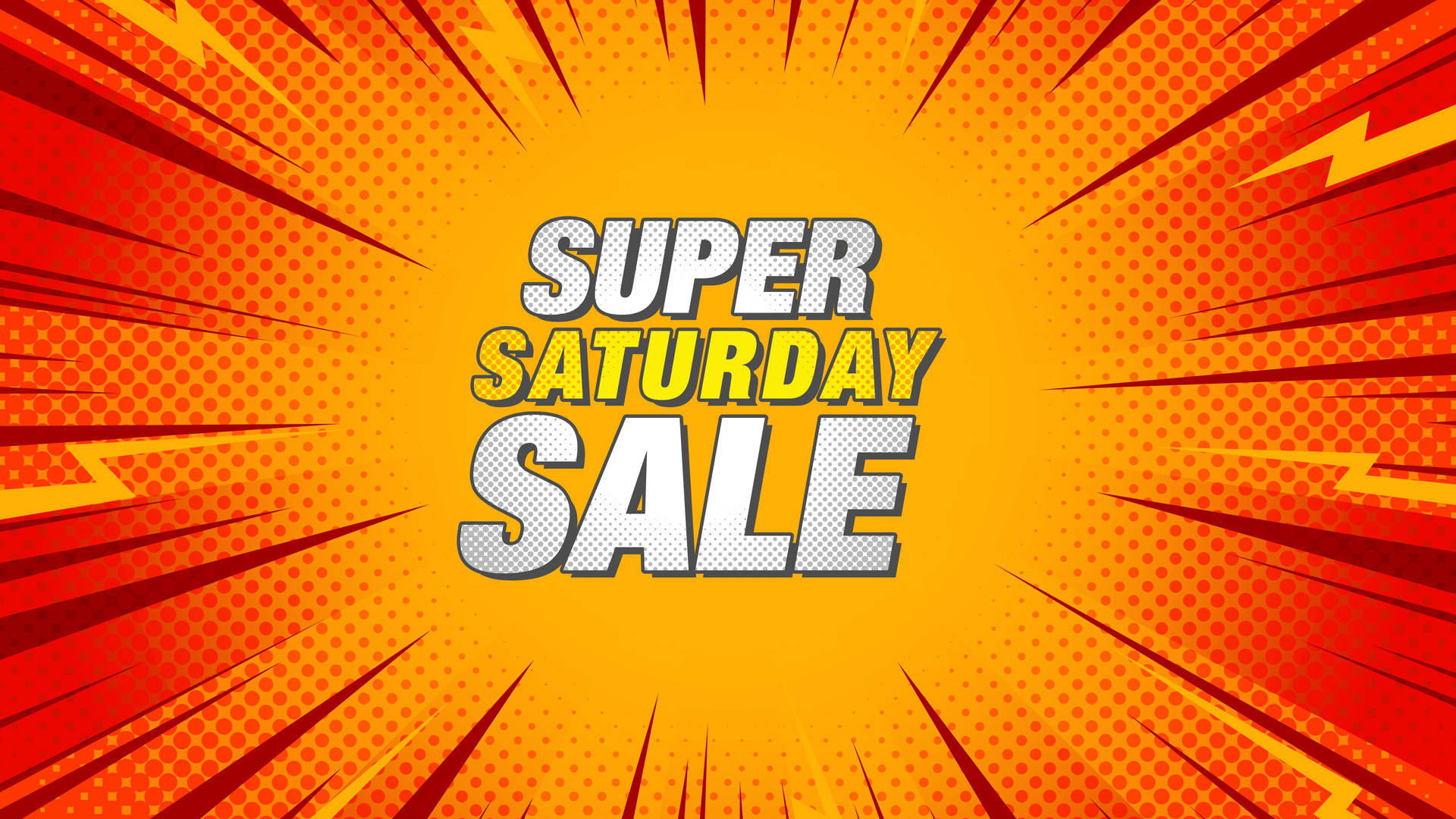 Super Saturday Sale In Comical Sun Rays Background