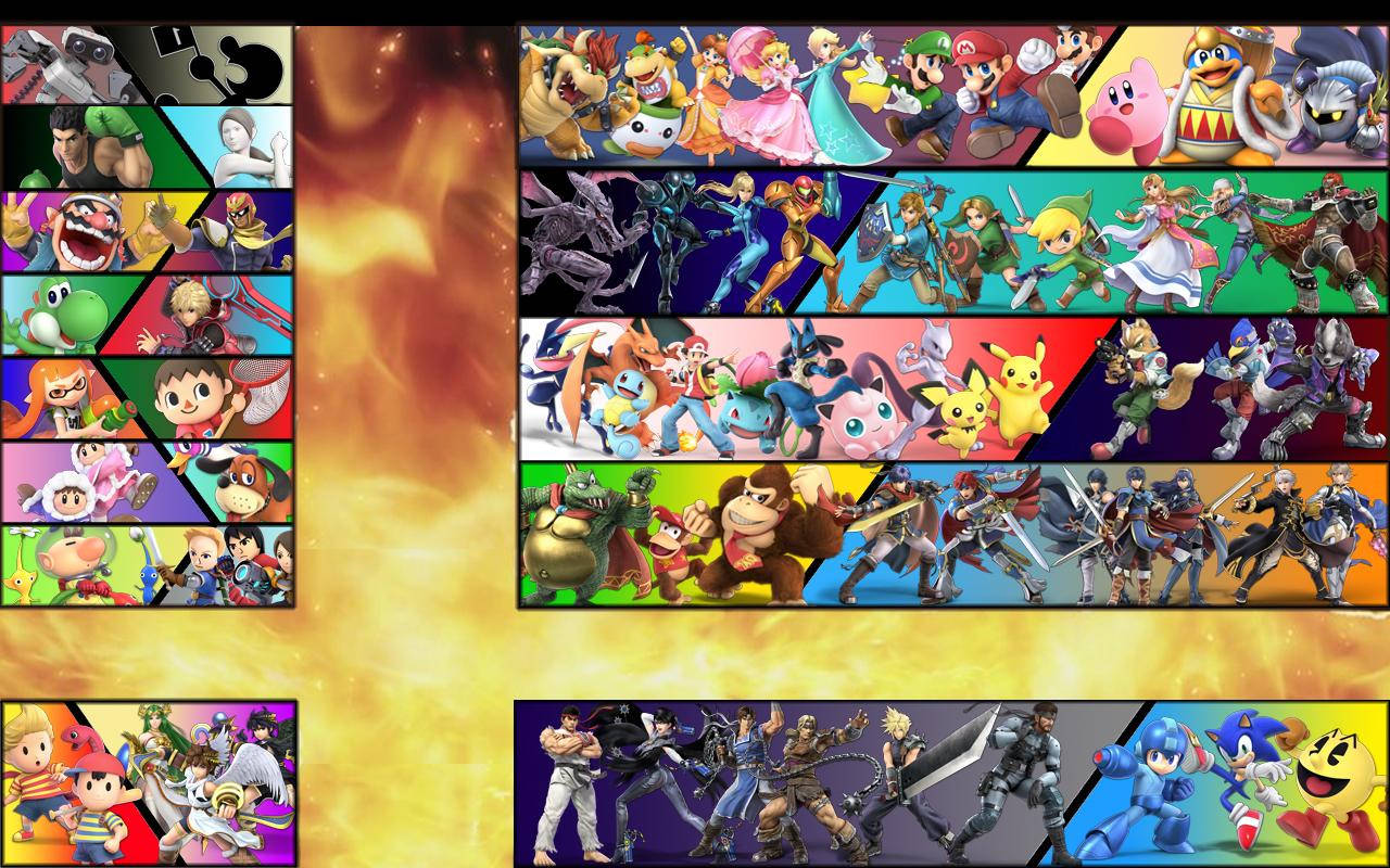 Super Smash Bros Ultimate Banners On Fire Background