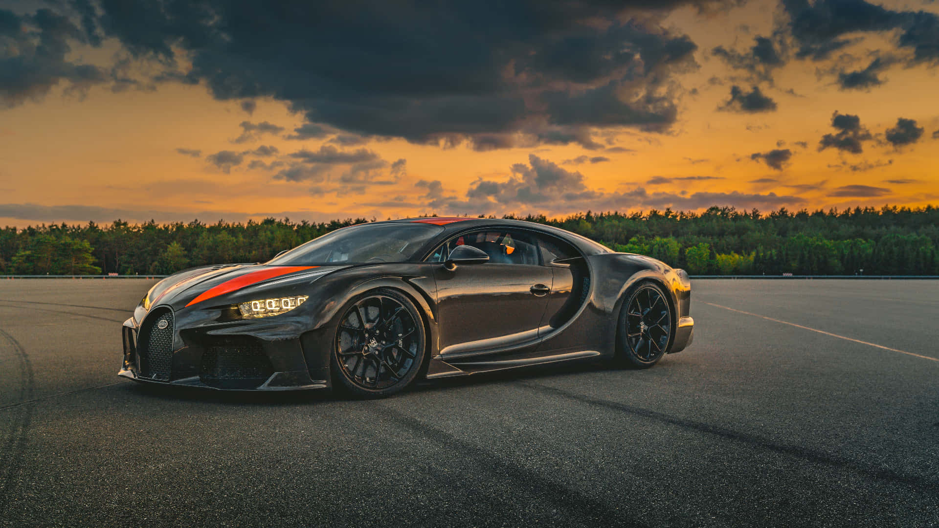 Supercar Bugatti Chiron During Sunset Background