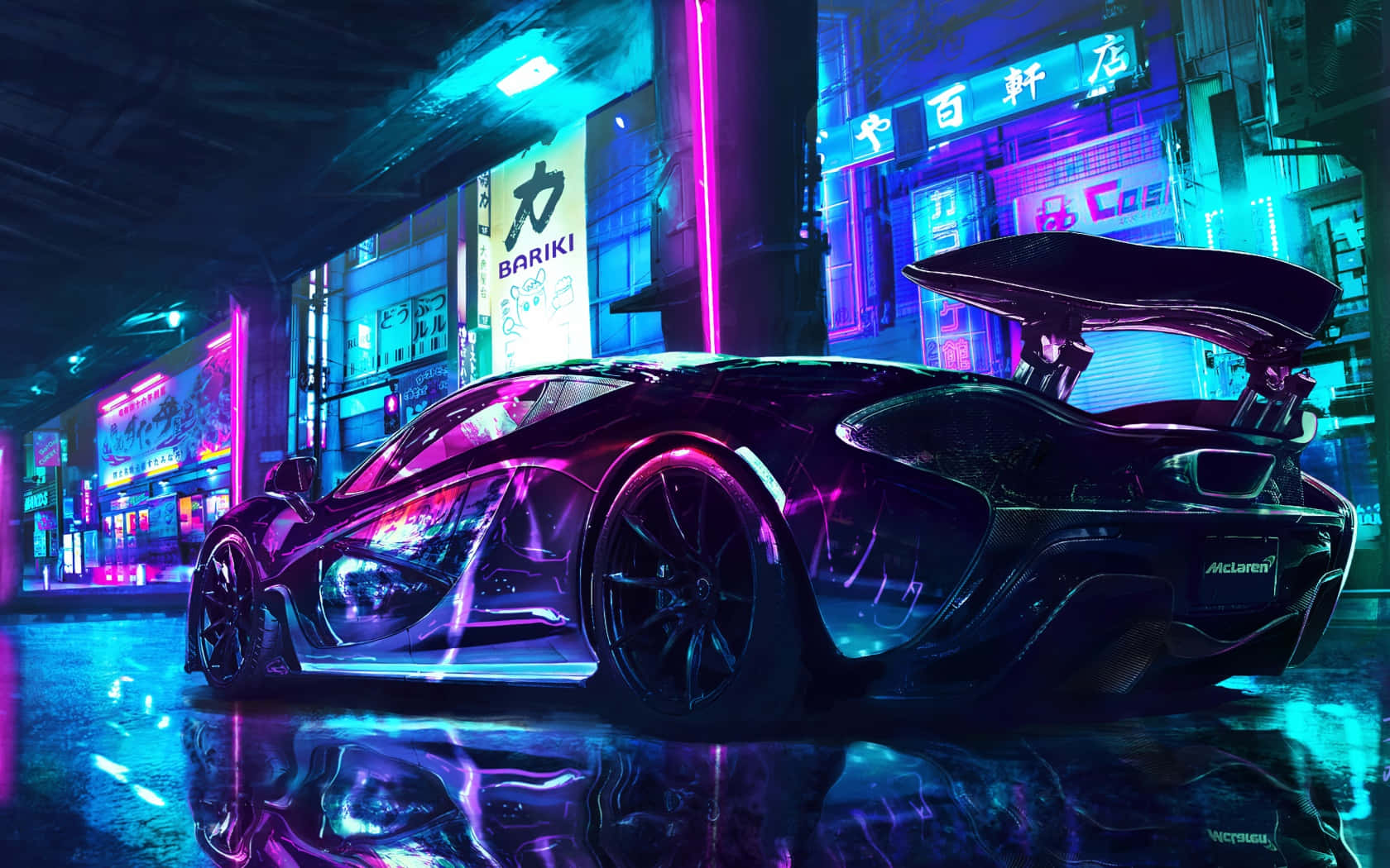 Supercar Neon City Street Background