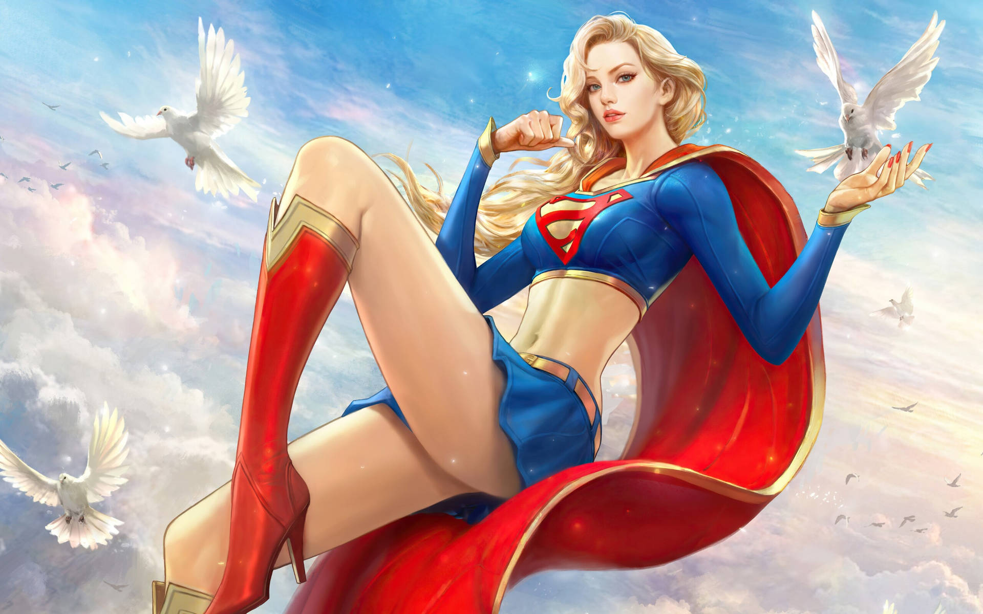 Supergirl With White Birds Background