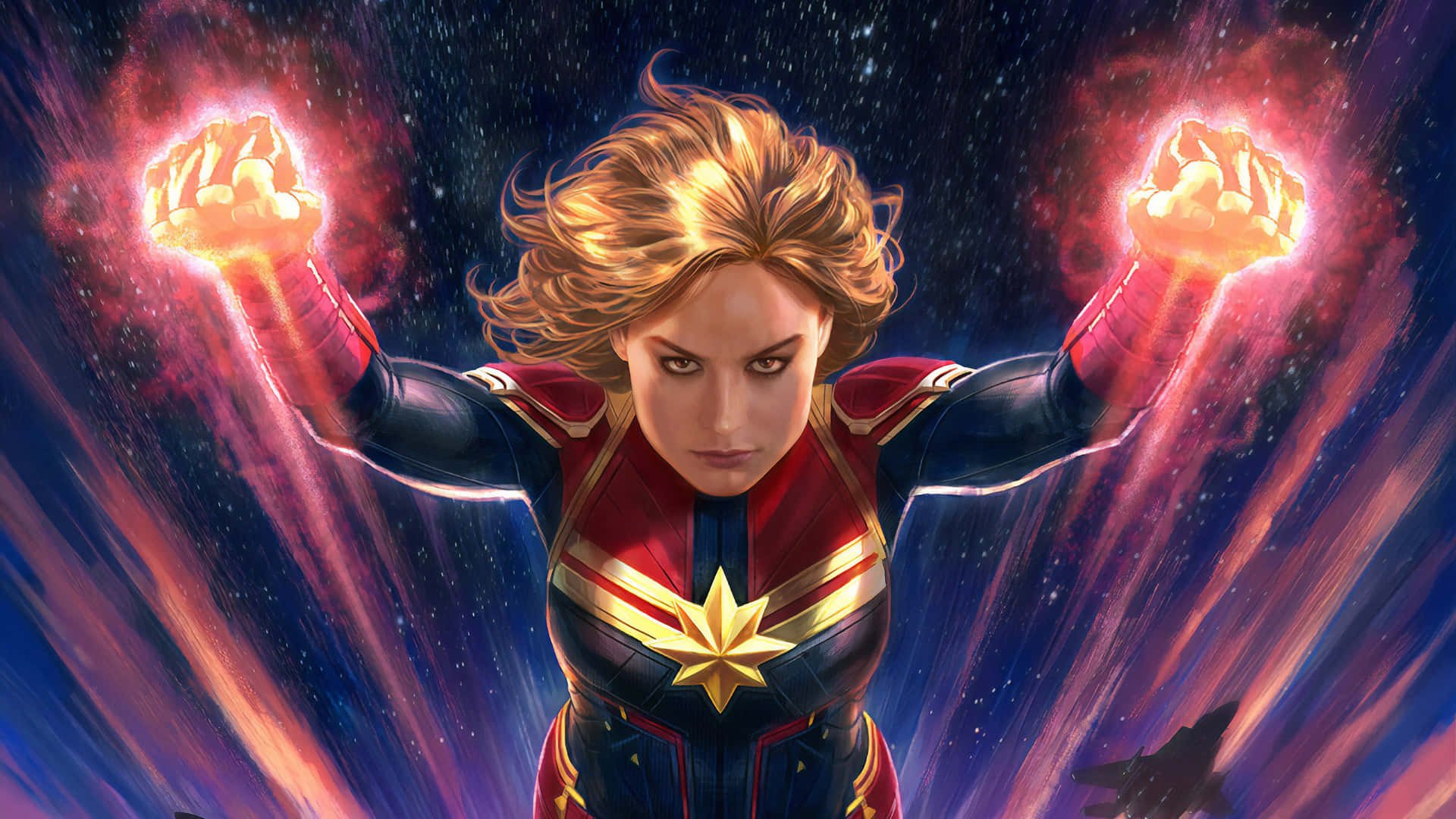 Superhero Captain Marvel In Action Background