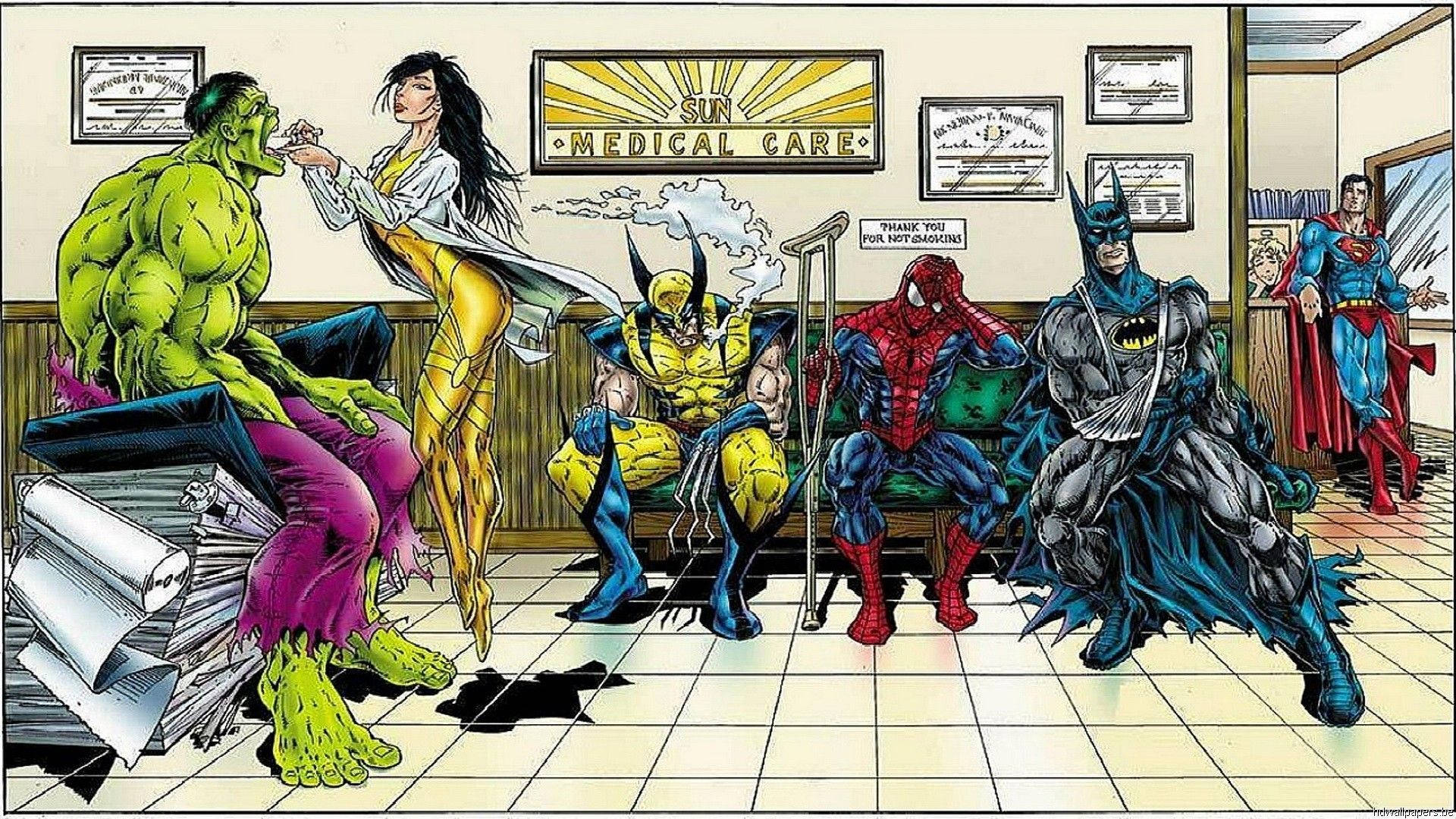 Superheroes In Hospital Comic Book Background