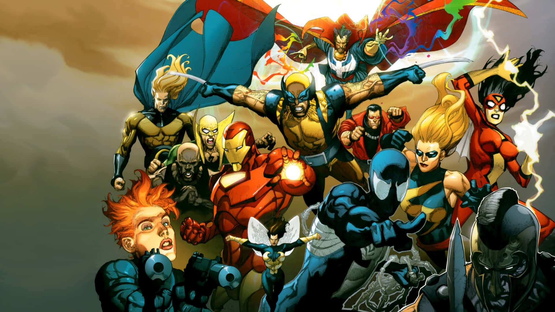 Superheroes Join Forces In Marvel Comics Background