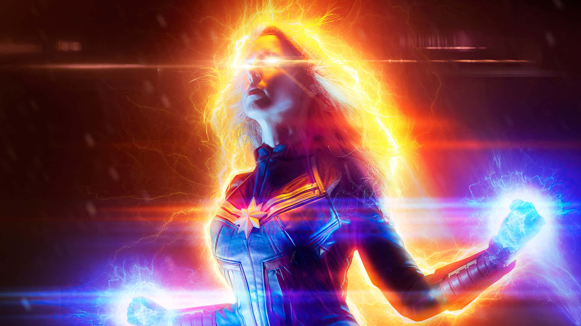 Superheroine Captain Marvel In Full Hd Background