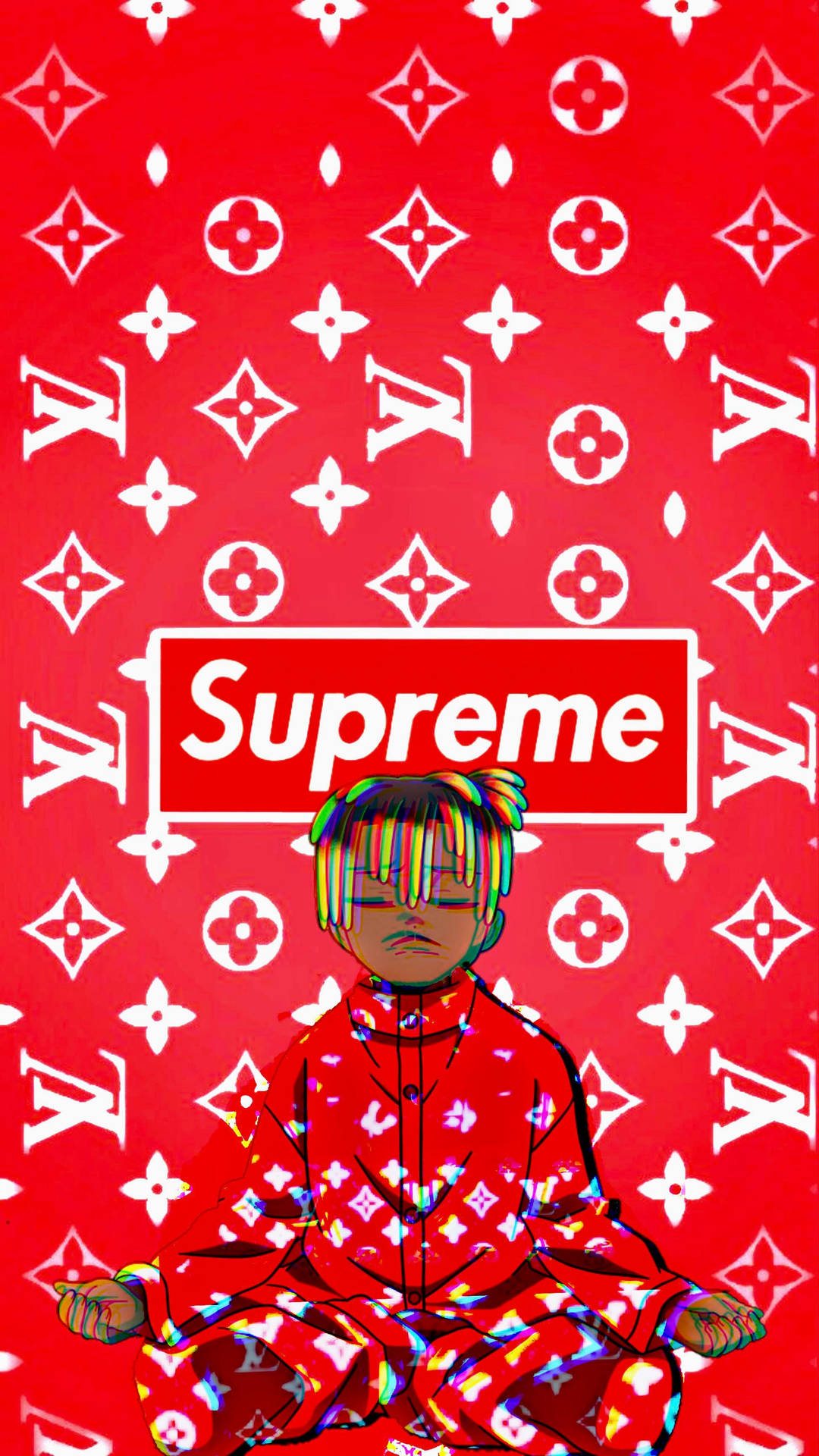 Superior Supreme Logo On Red Louis Vuitton Pattern