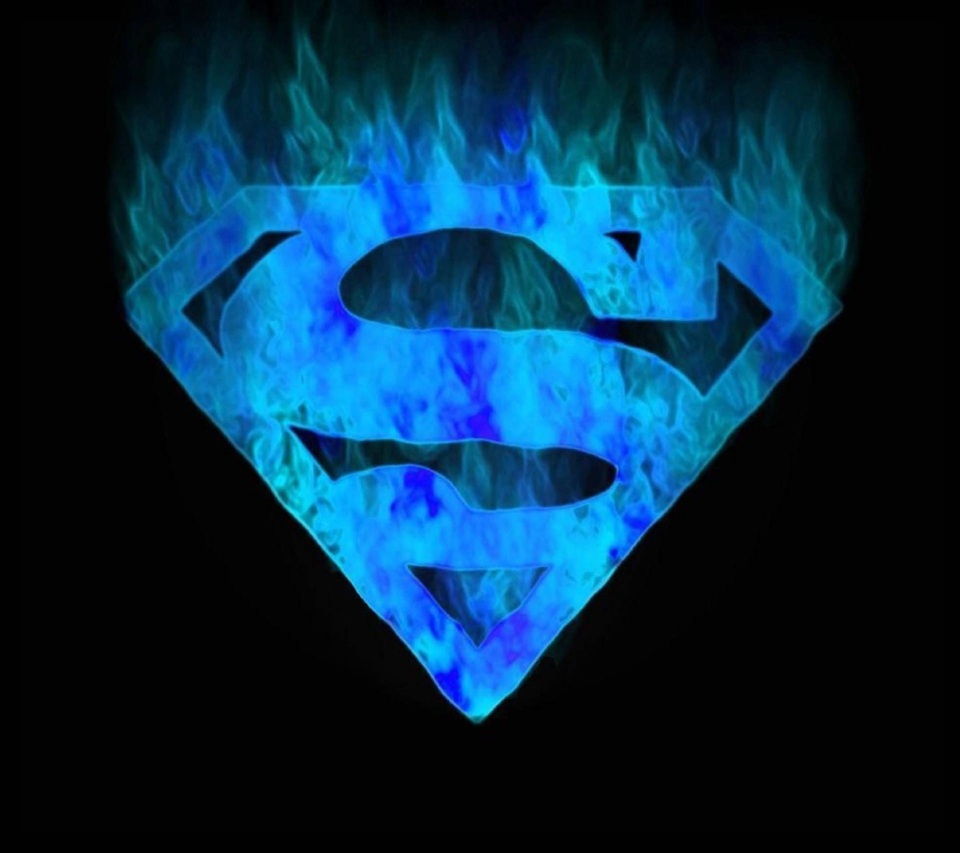 Superman Logo Blue Flames Background
