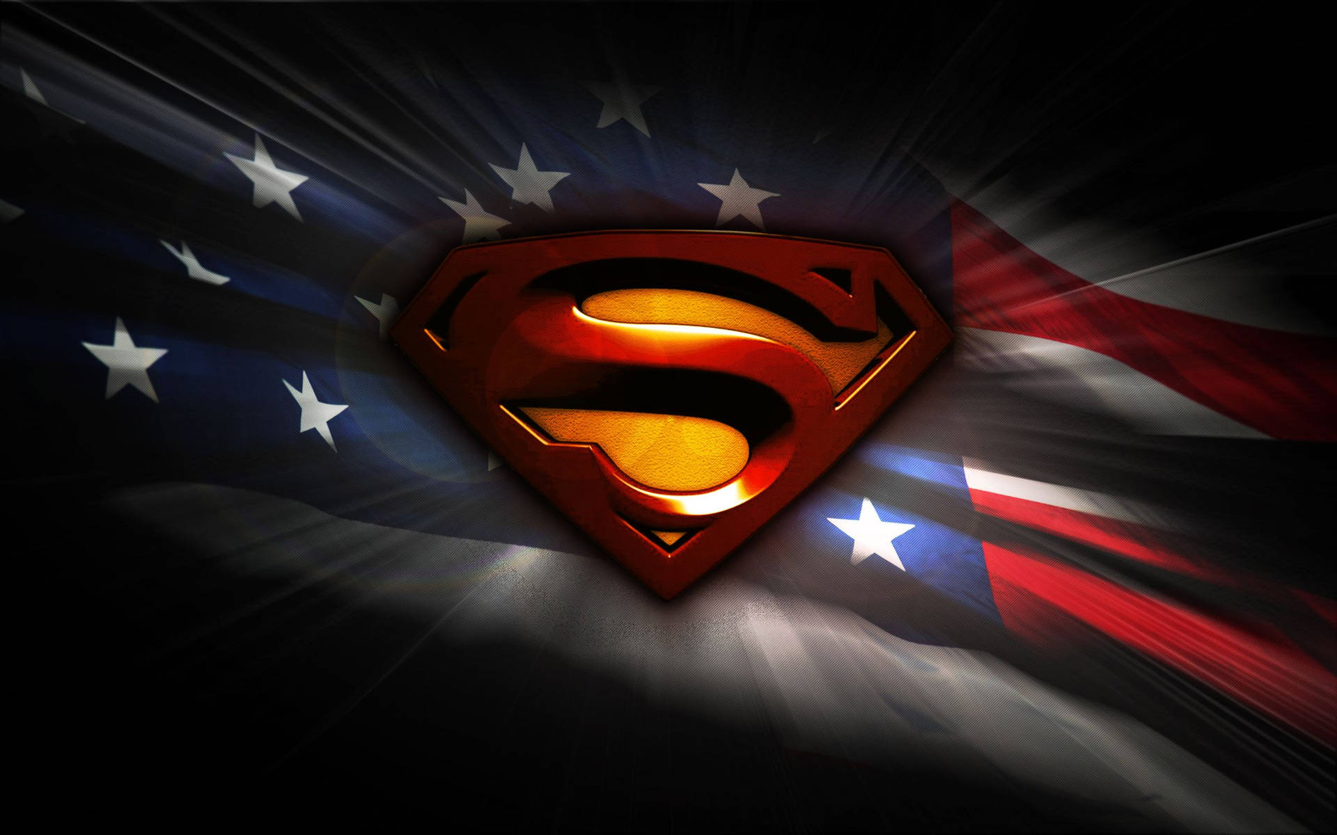 Superman Logo On A Black Background With An American Flag Background