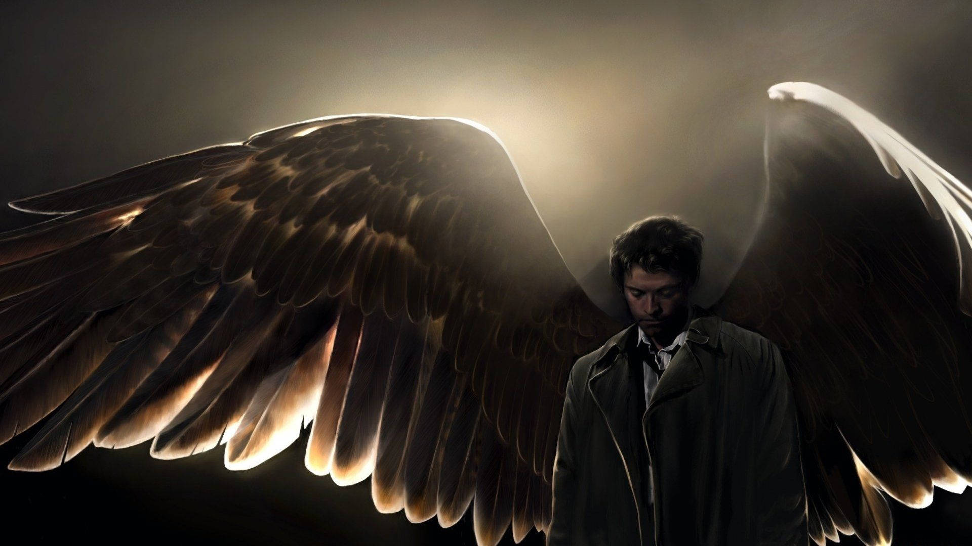 Supernatural Castiel With Open Wings Background