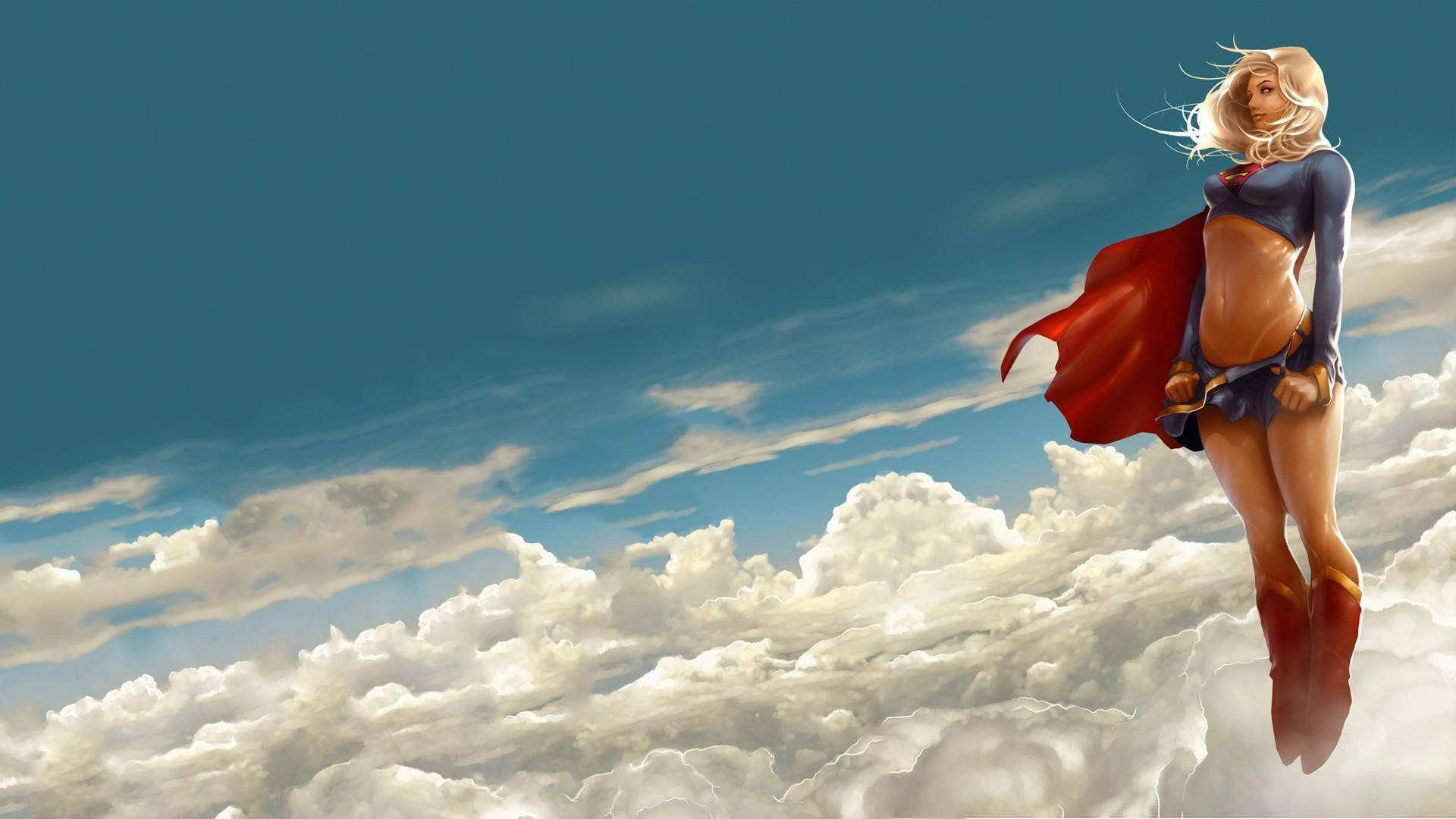 Superwoman Above The Clouds Background