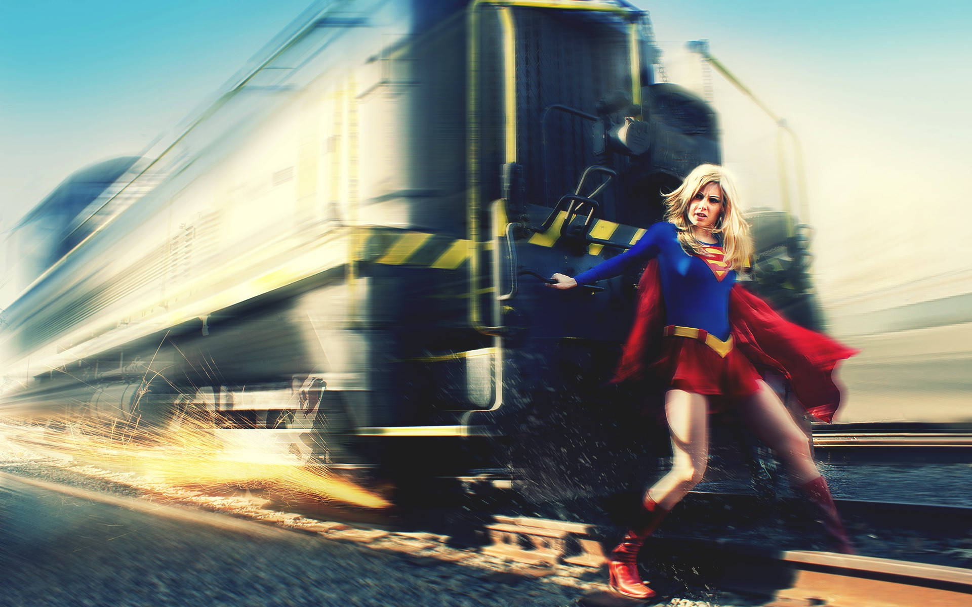 Superwoman Stopping A Train
