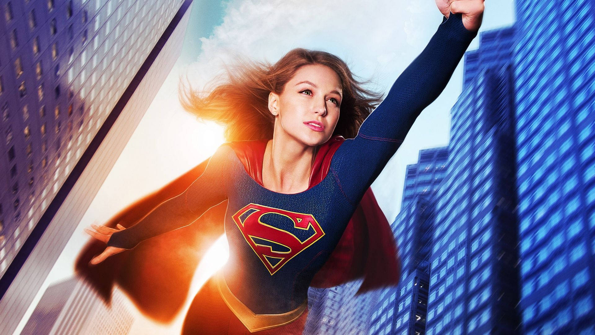 Superwoman With Buildings Background