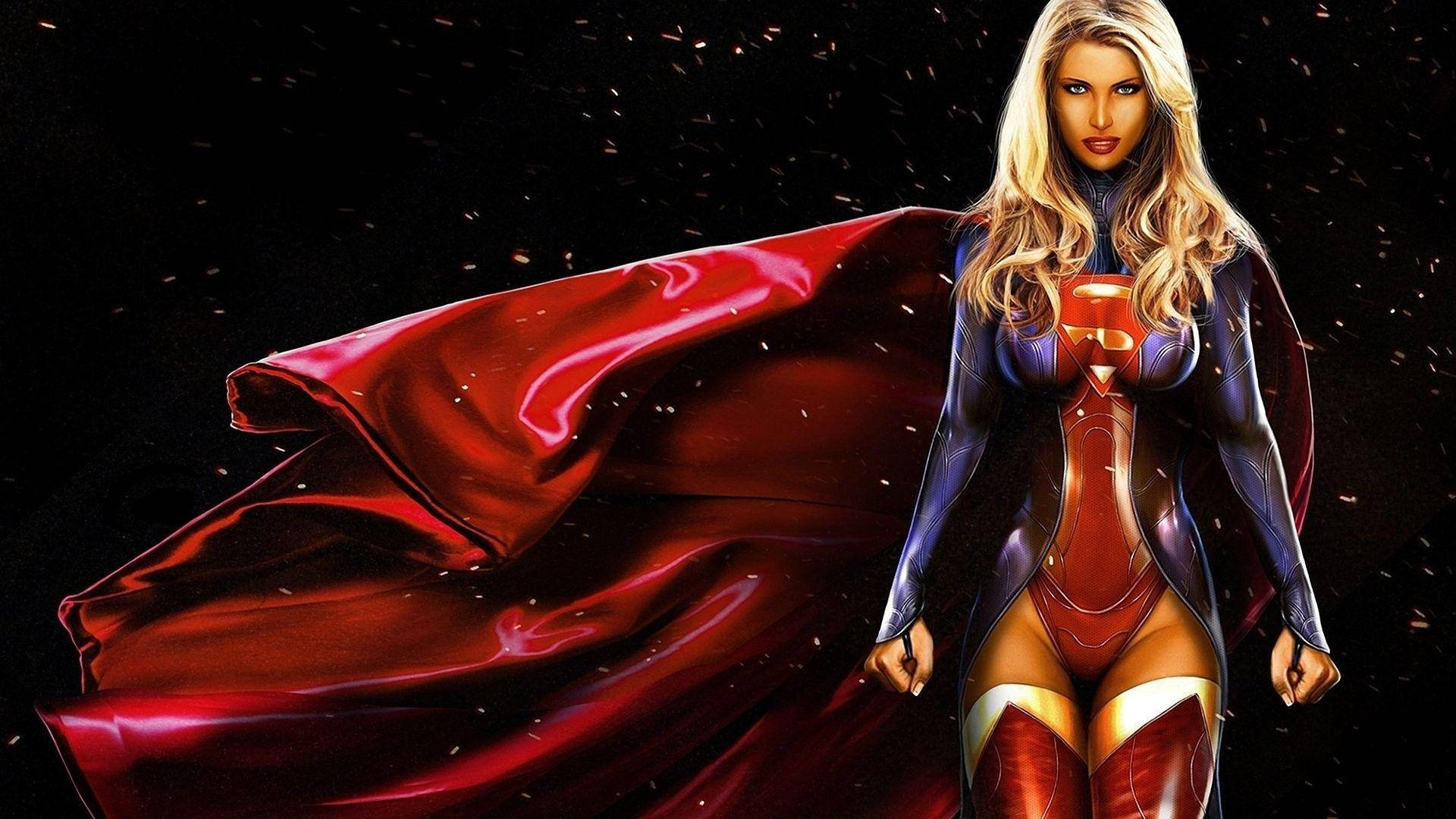 Superwoman With Red Cape Background