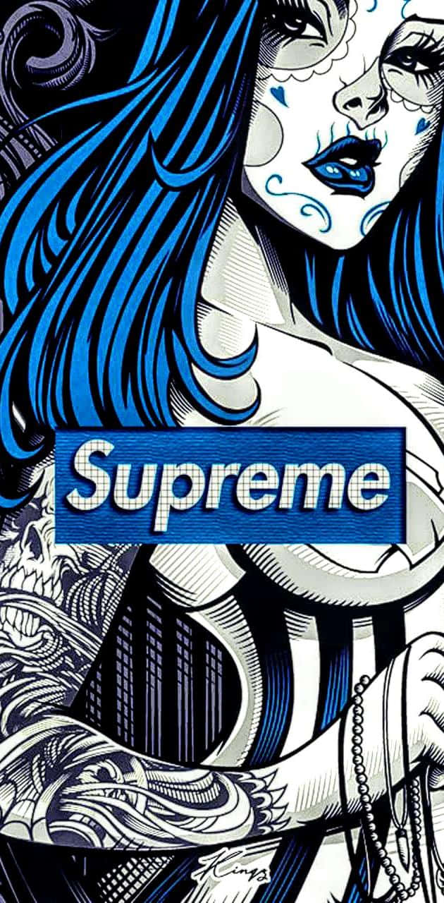 Supreme - A Girl With Blue Hair And Tattoos Background