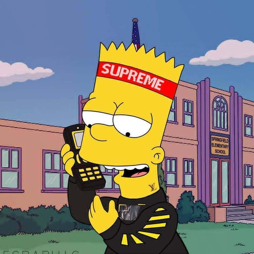 Supreme Bart Simpson On Phone Background