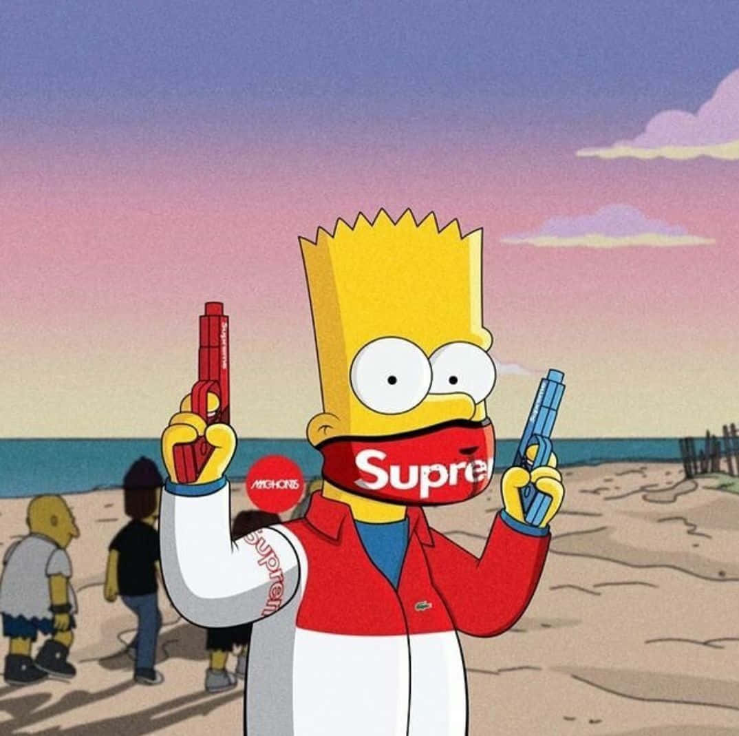 Supreme Bart Simpson With Two Guns Background