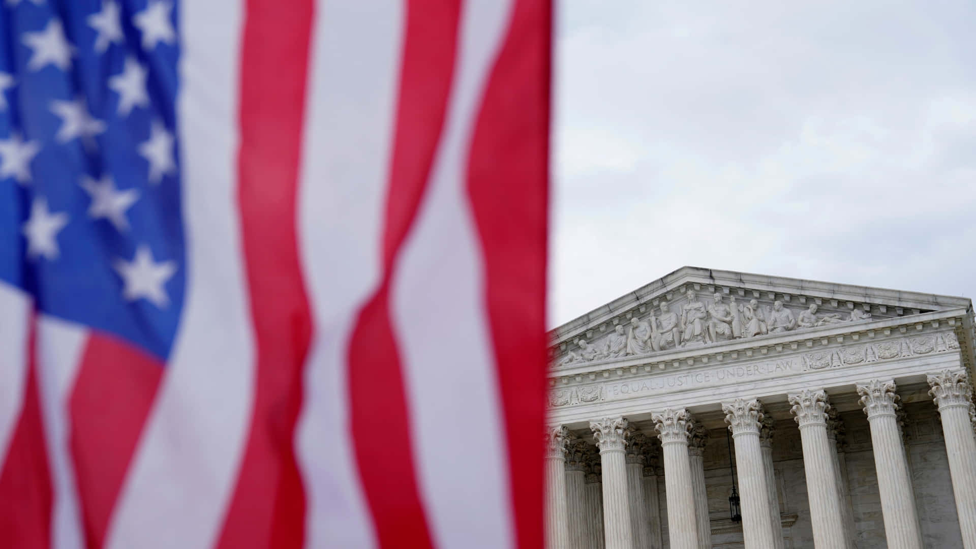 Supreme Court Building Behind American Flag Background