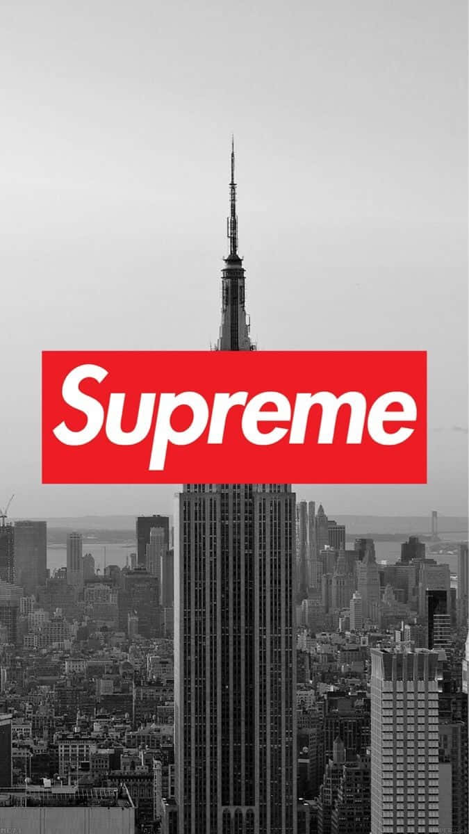 Supreme Logo In Black And White With The Empire State Building
