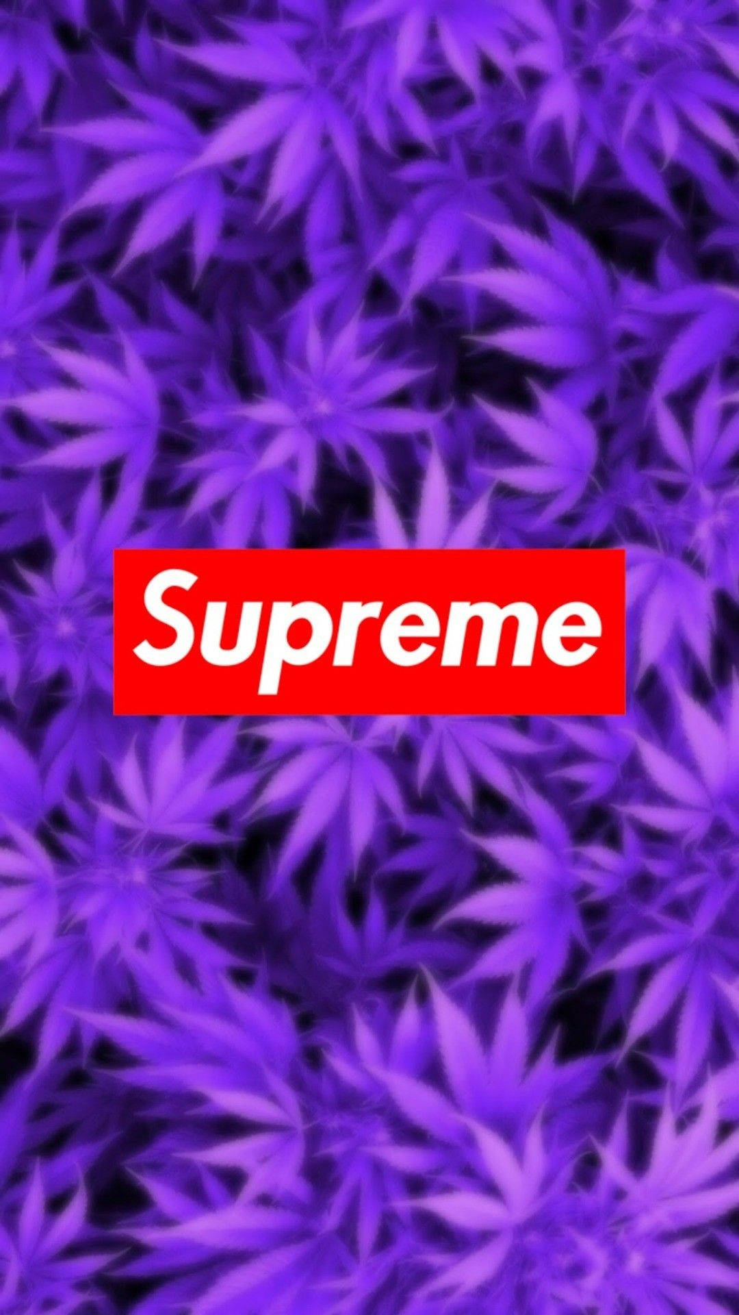 Supreme Logo With Weed Leaf Background