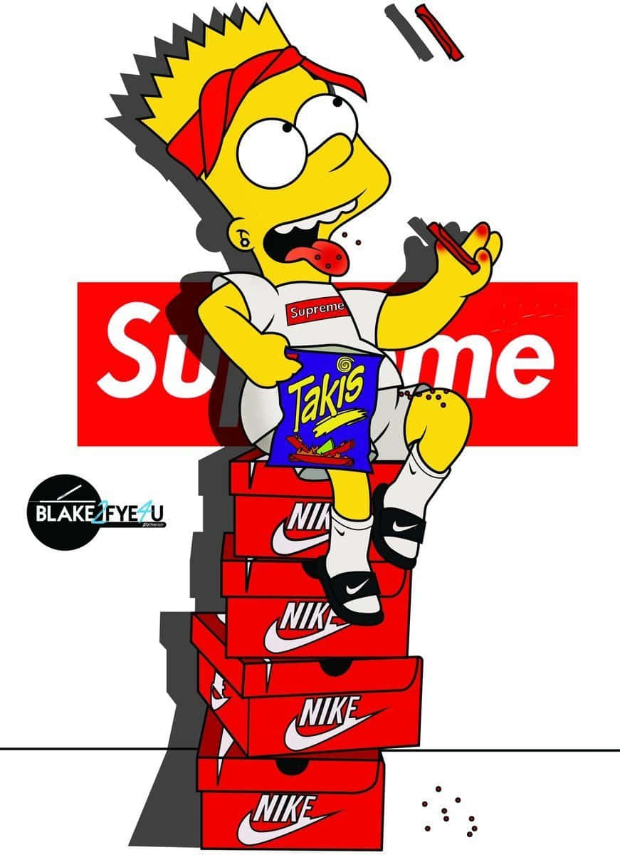 Supreme Simpson Sitting On Shoe Boxes Background