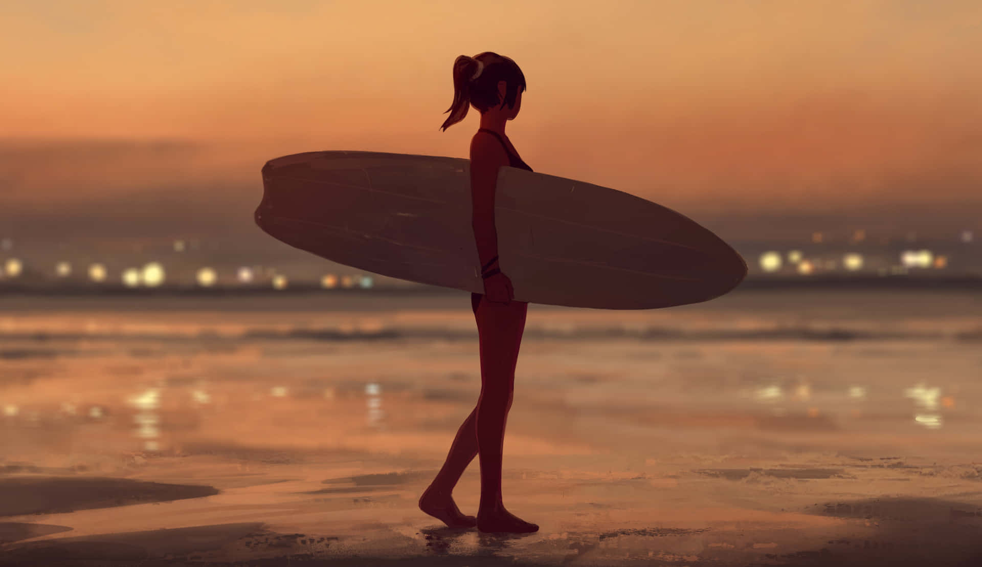 Surfboard Girl Anime Background