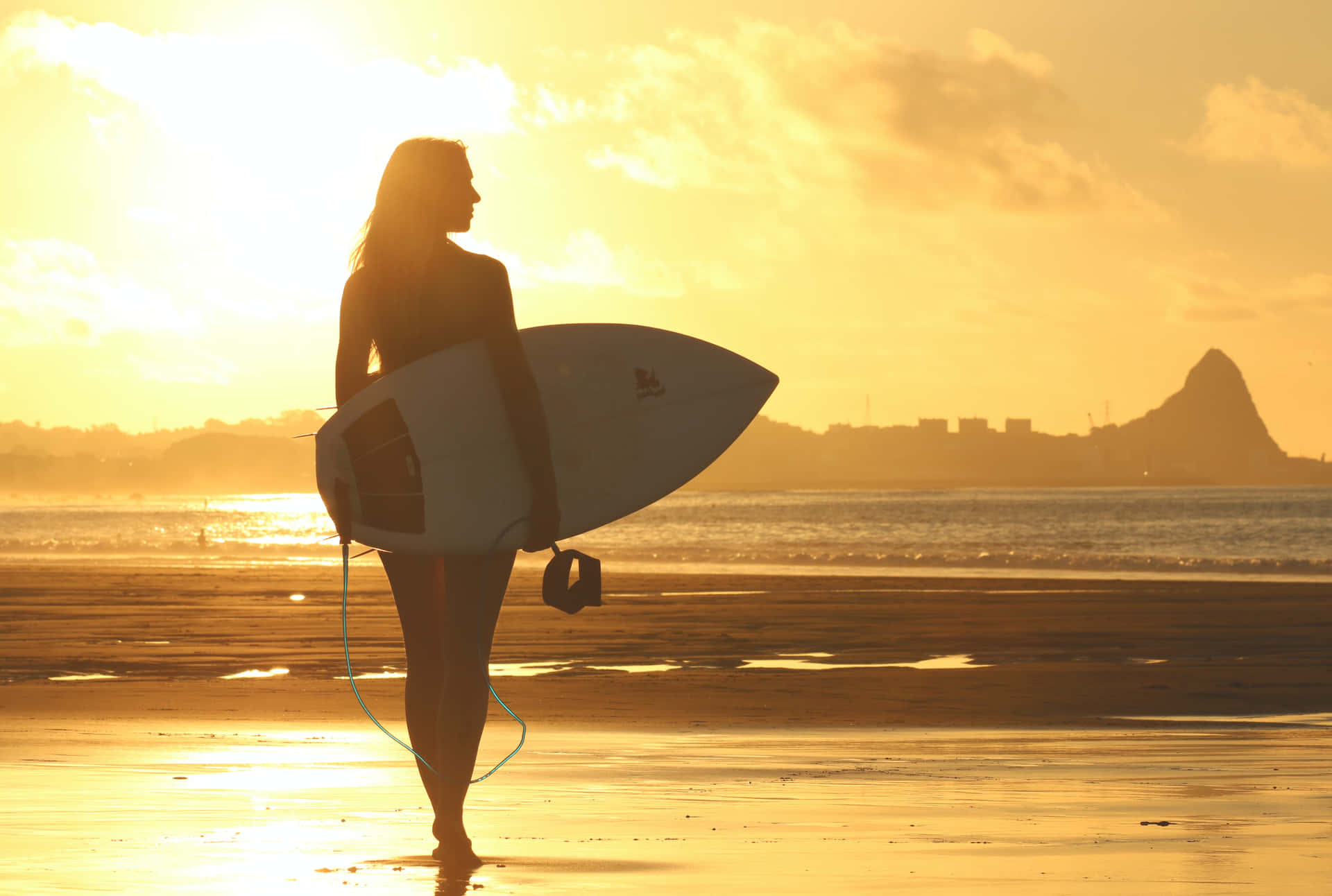 Surfboard Silhouette Woman Background