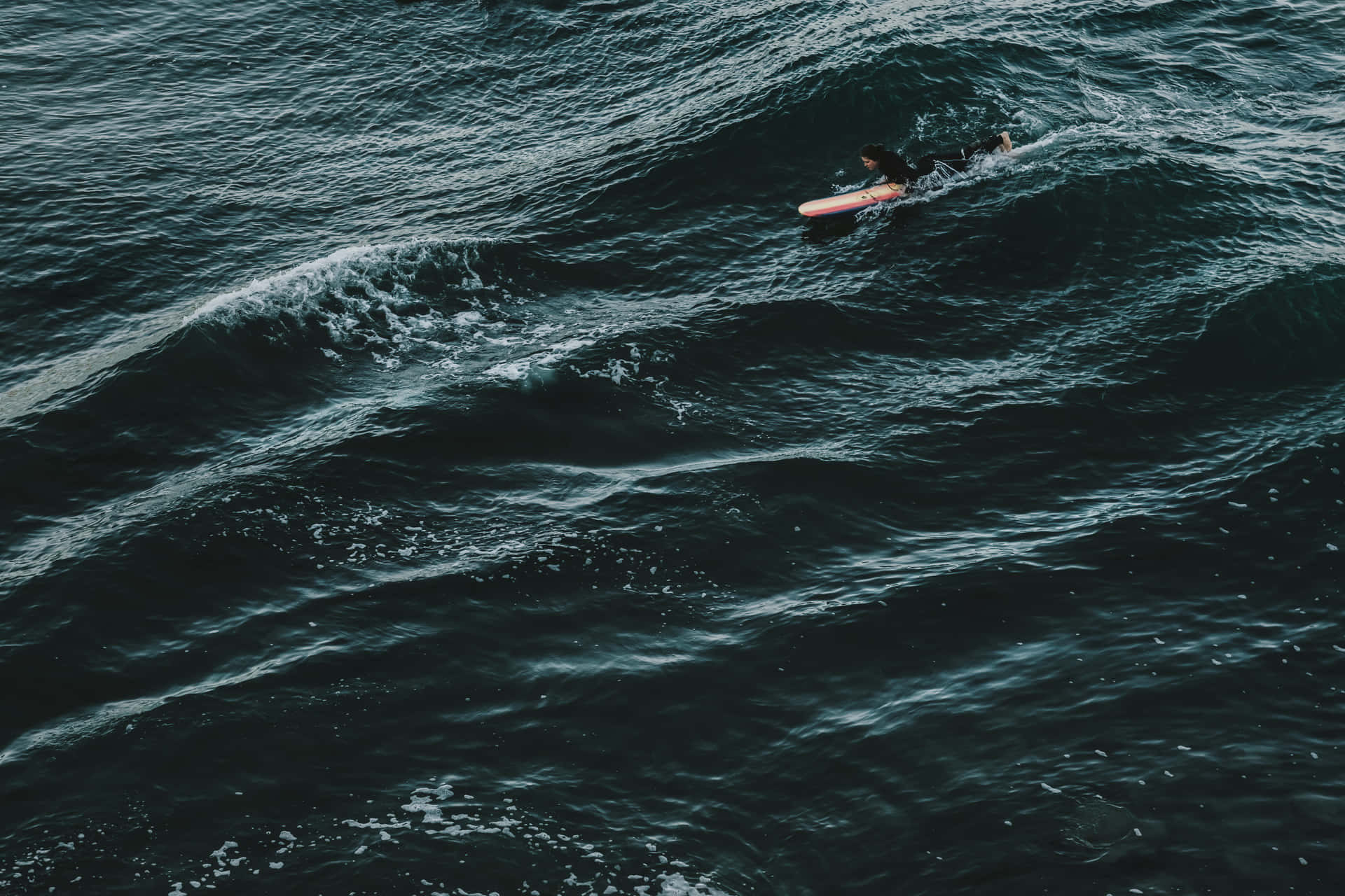 Surfer Not Overwhelmed By Waves