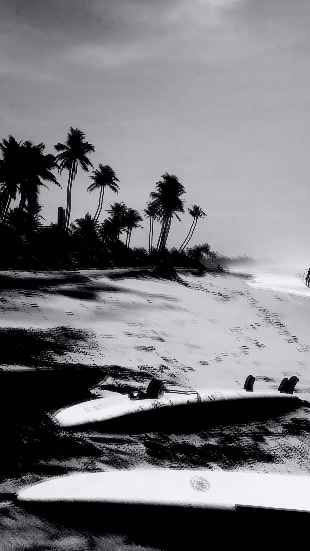 Surfing Beach Greyscale Background