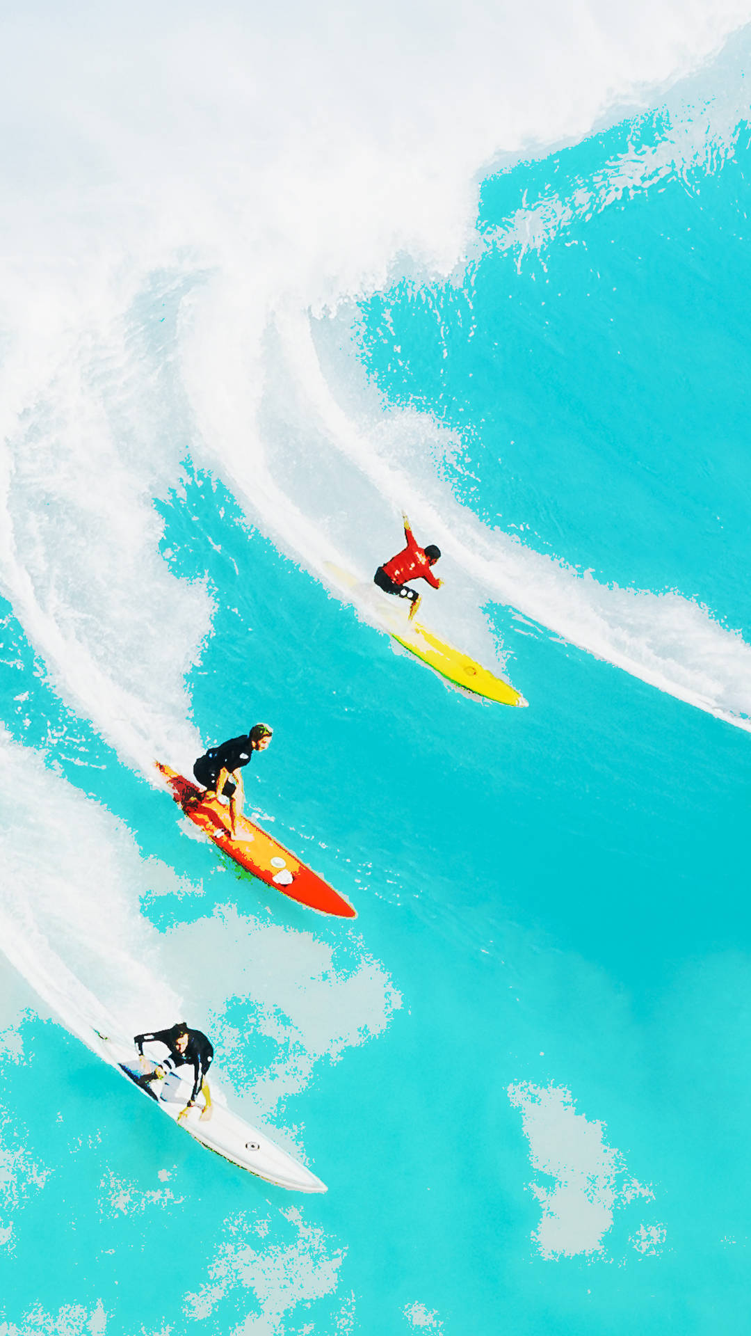Surfing On Bright Blue Ocean Background