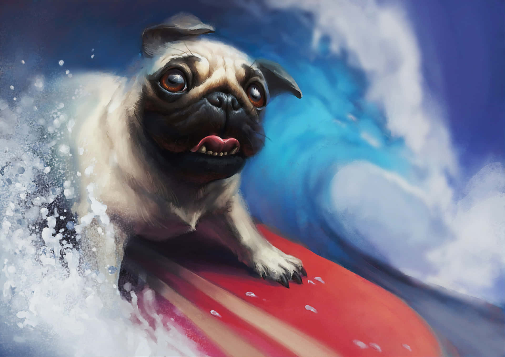 Surfing Pug Background