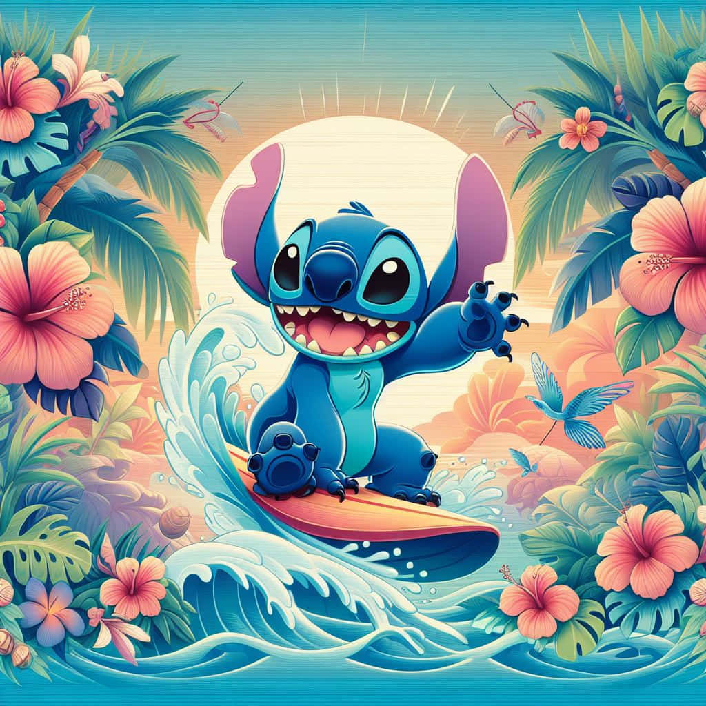 Surfing Stitch Tropical Paradise Background
