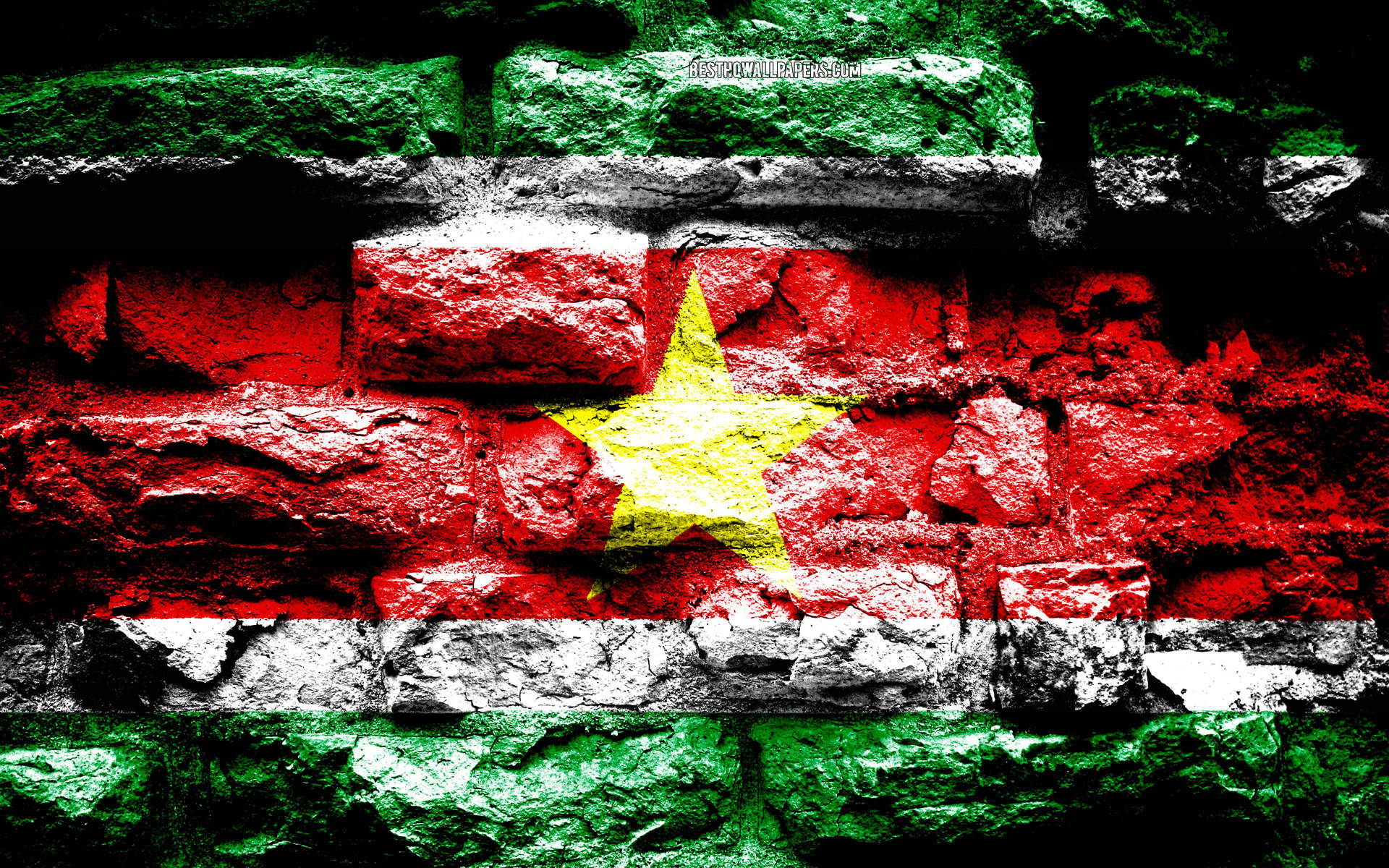 Suriname Flag Brick Wall Background