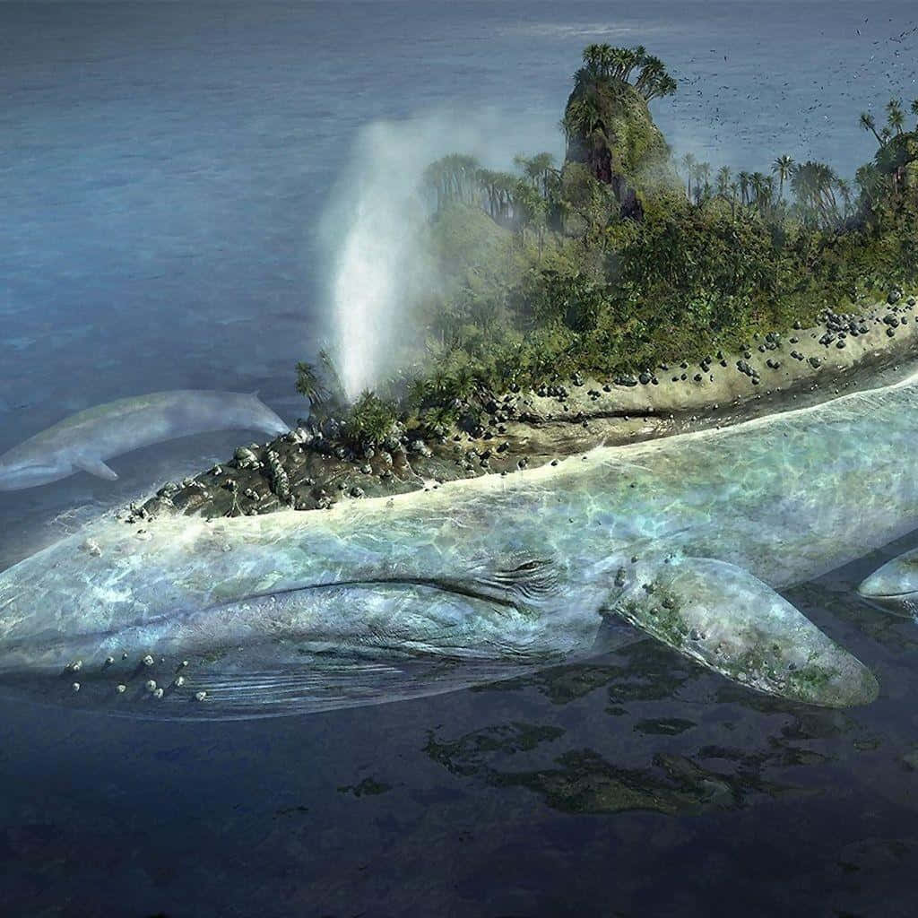 Surreal Art Blue Whale And A Dying Island Background