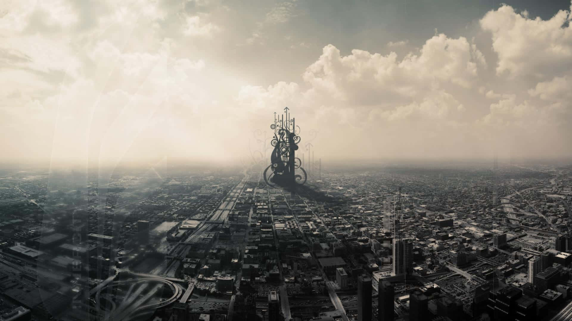 Surreal_ Cityscape_with_ Monumental_ Structure Background