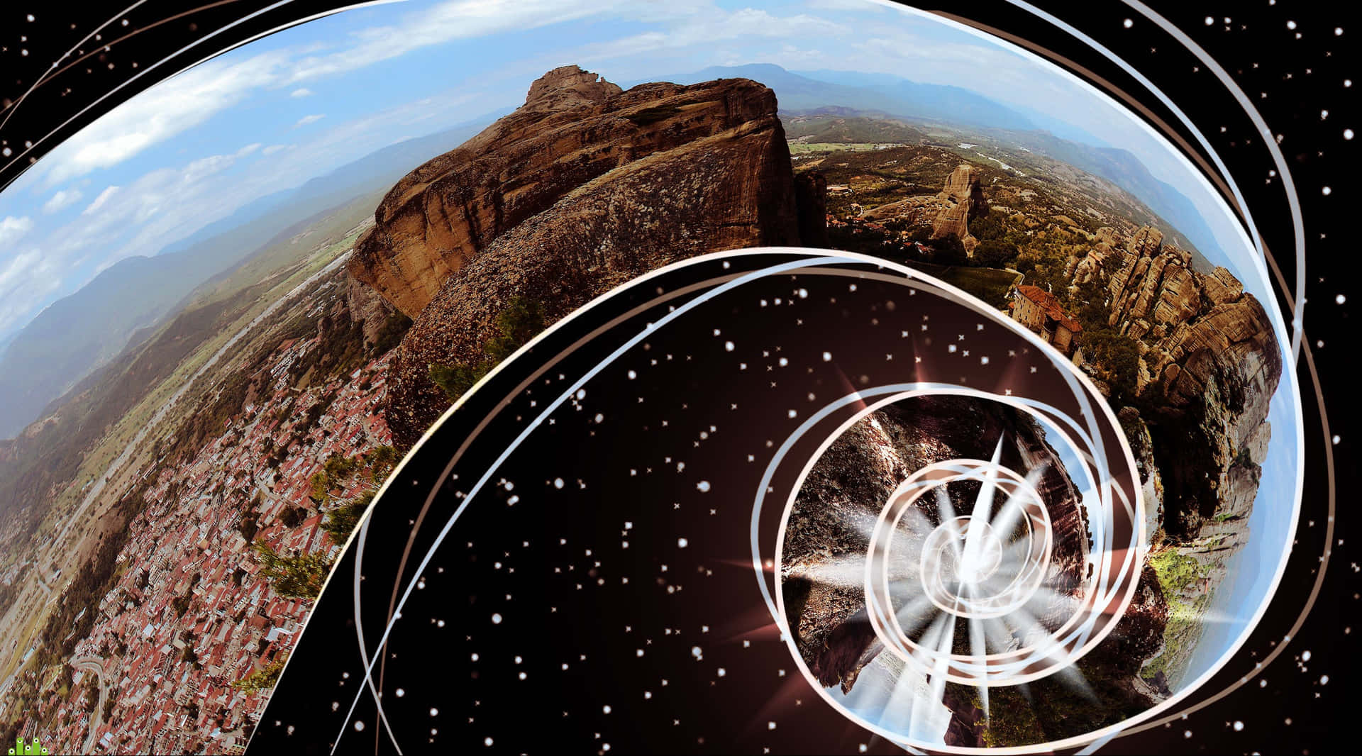 Surreal_ Cliffside_ Town_ Warp Background