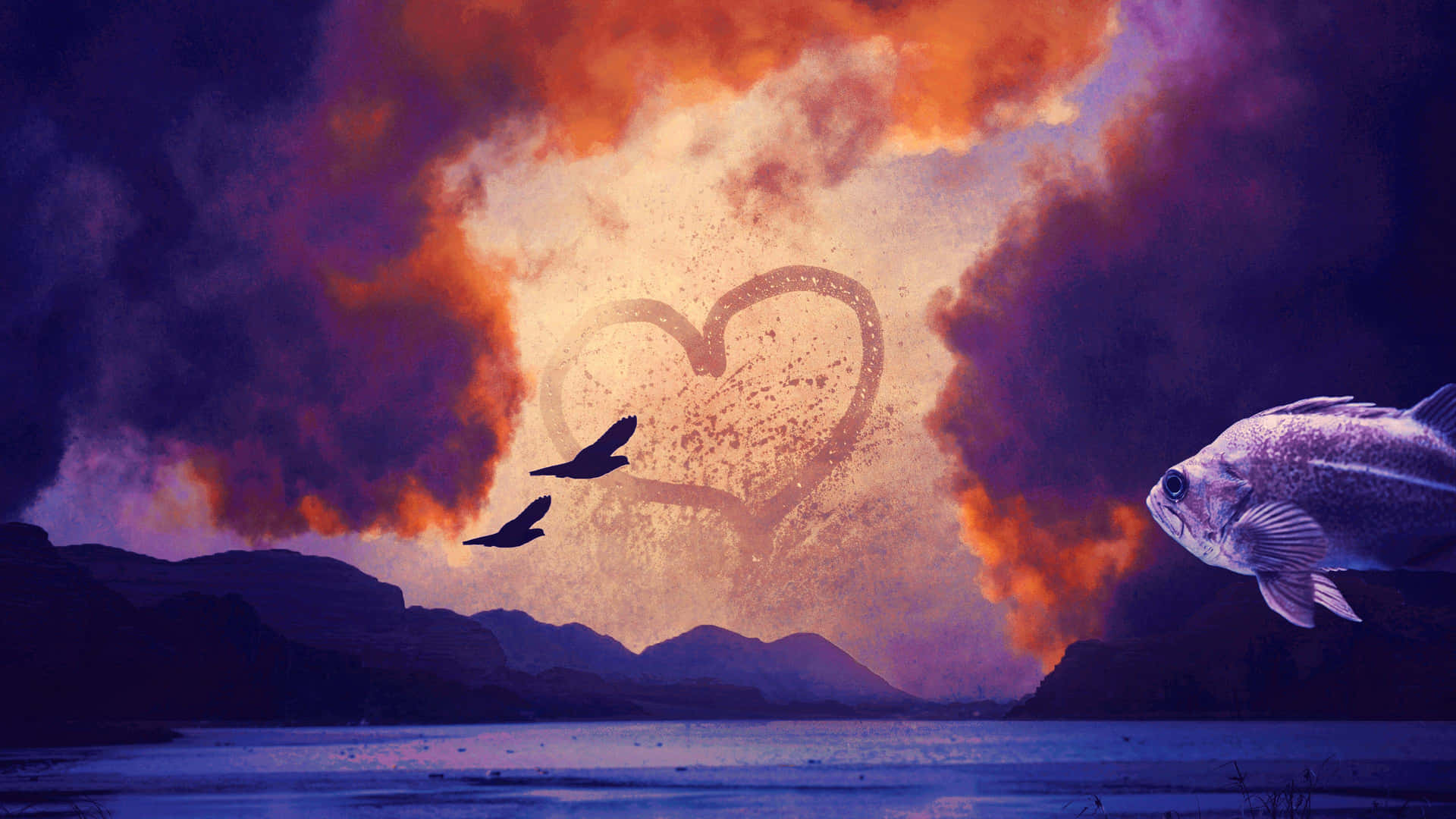 Surreal Heart Sky Fish