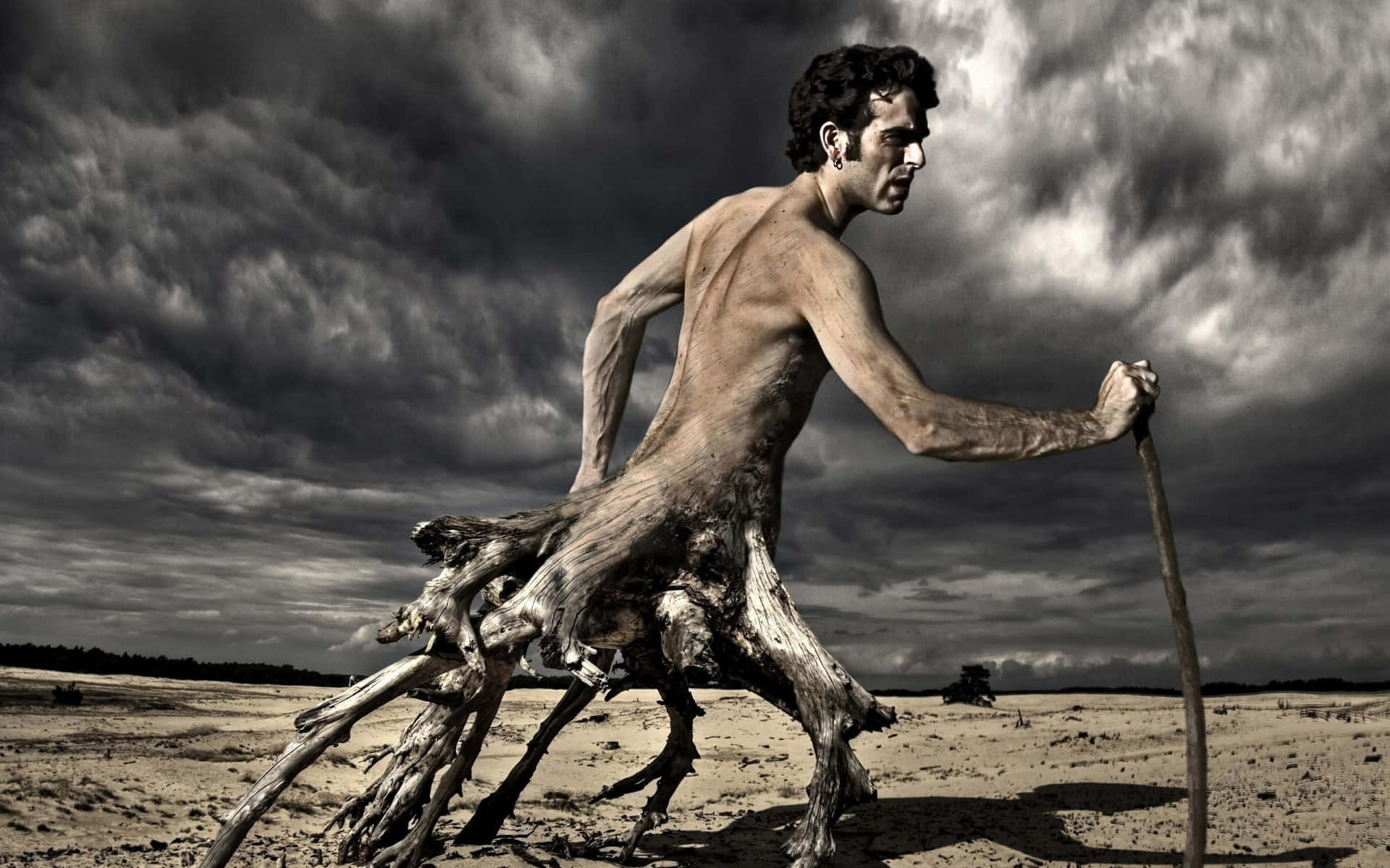 Surreal Human Tree Hybrid Walking Background