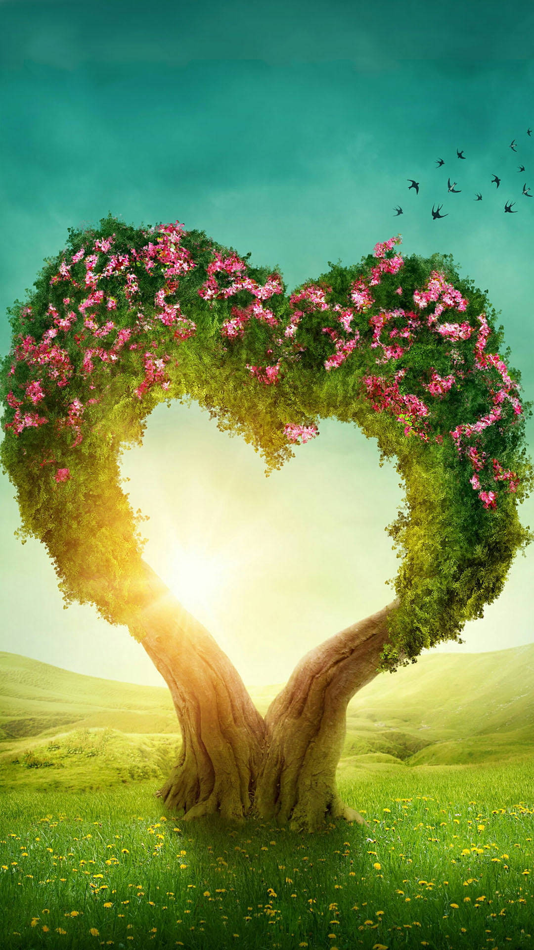 Surreal Love Nature Heart Background