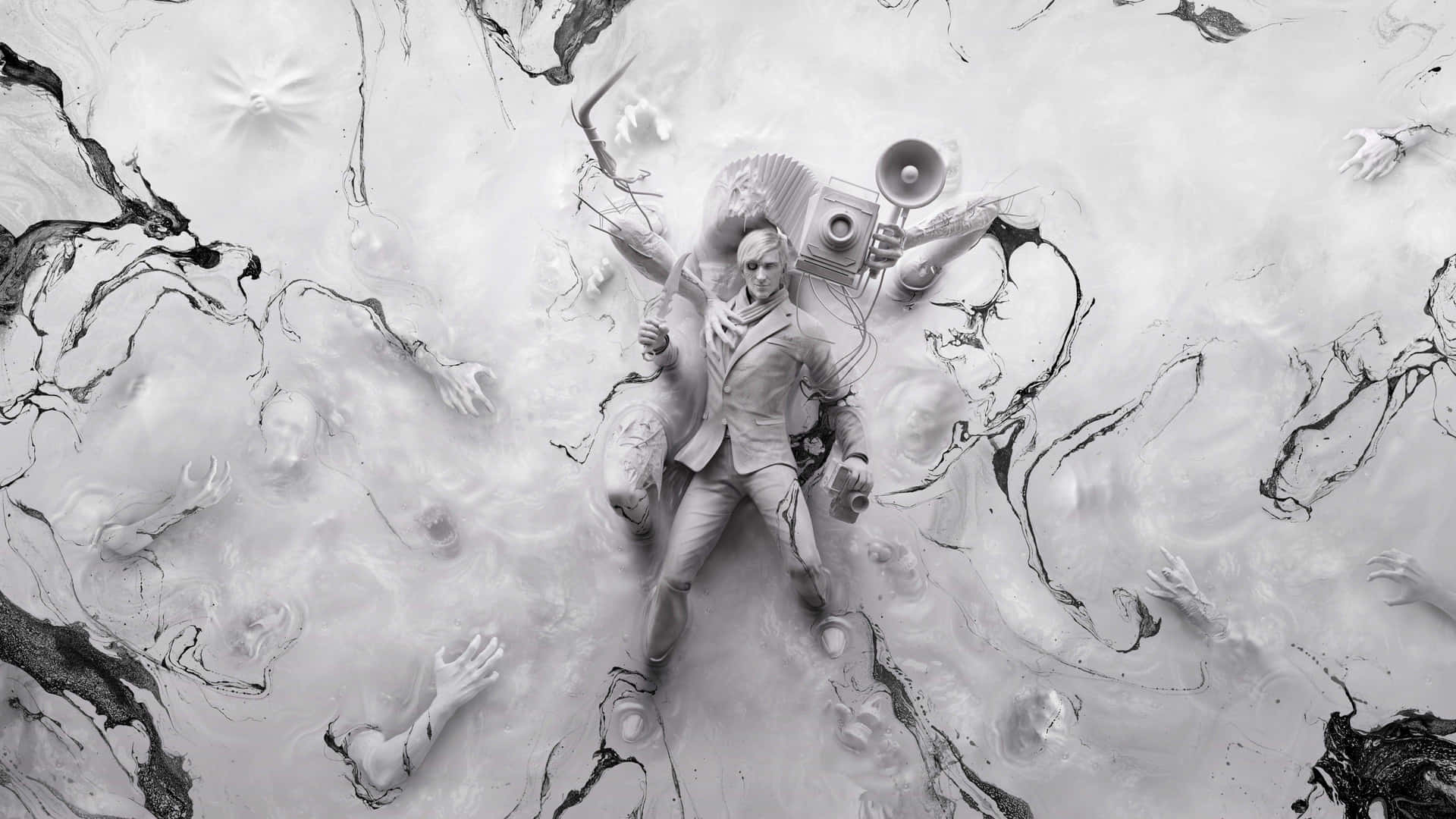 Surreal Marble Figure4 K B W Background