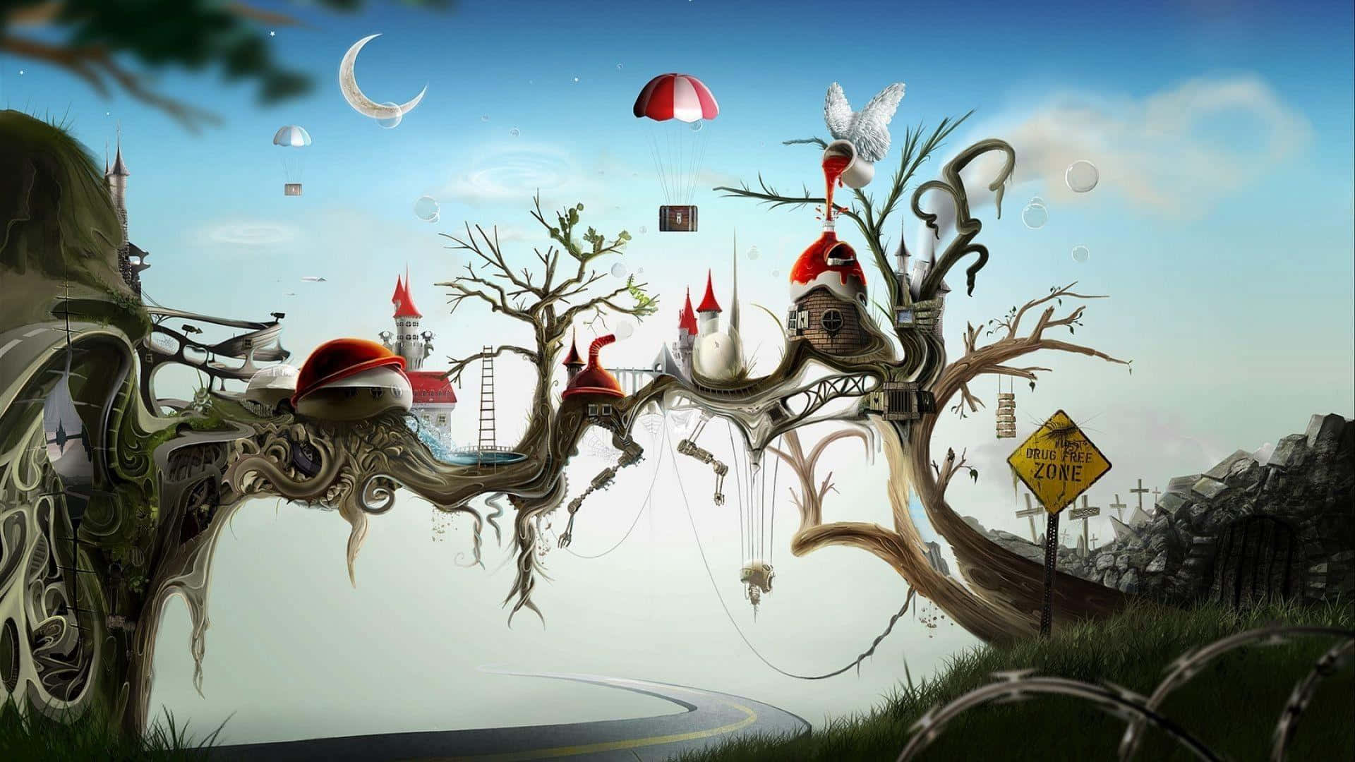 Surreal_ Tree_ Town_ Fantasy_ H D